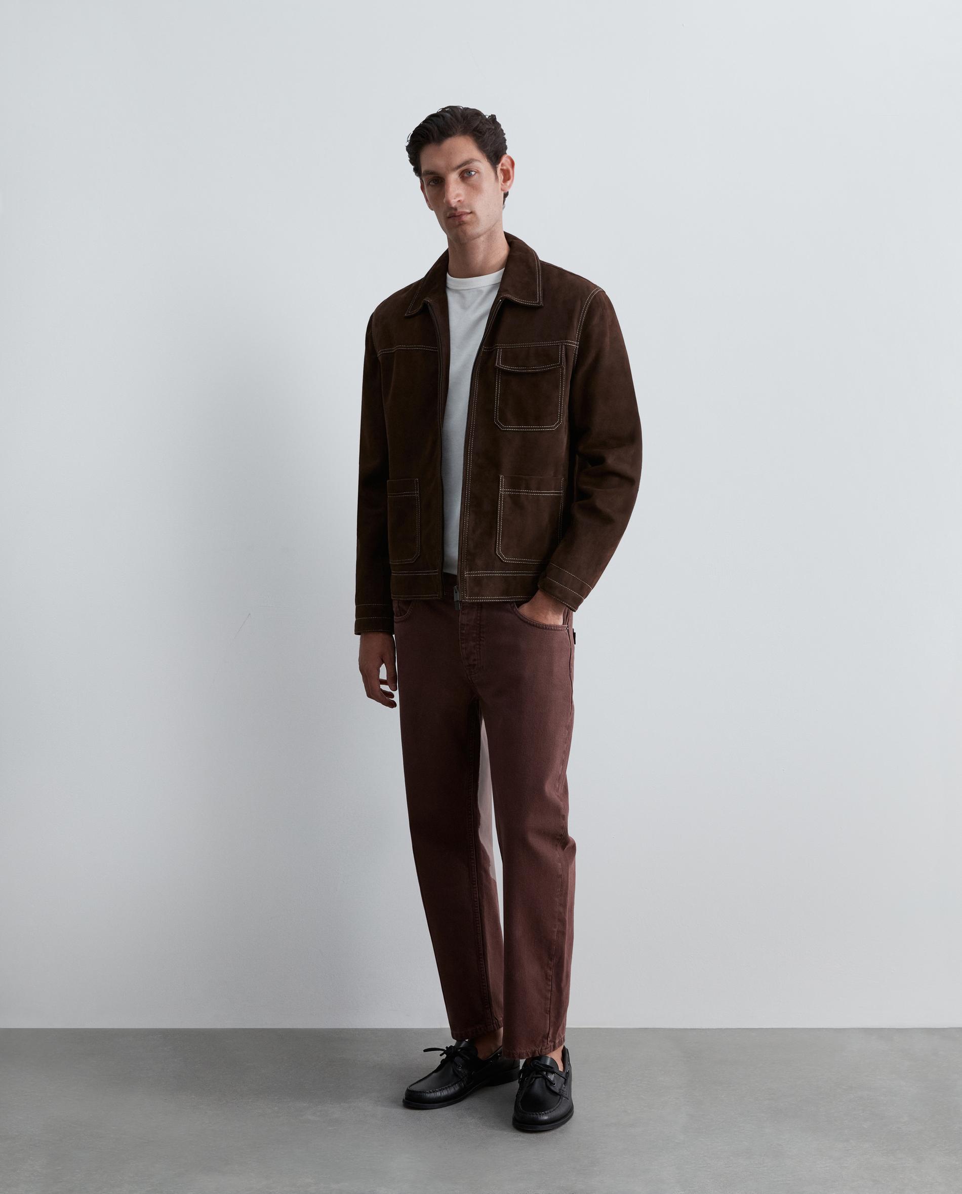 Pantalón cinco bolsillos de hombre denim con trabillas - Scalpers - Burdeos Burdeos-5