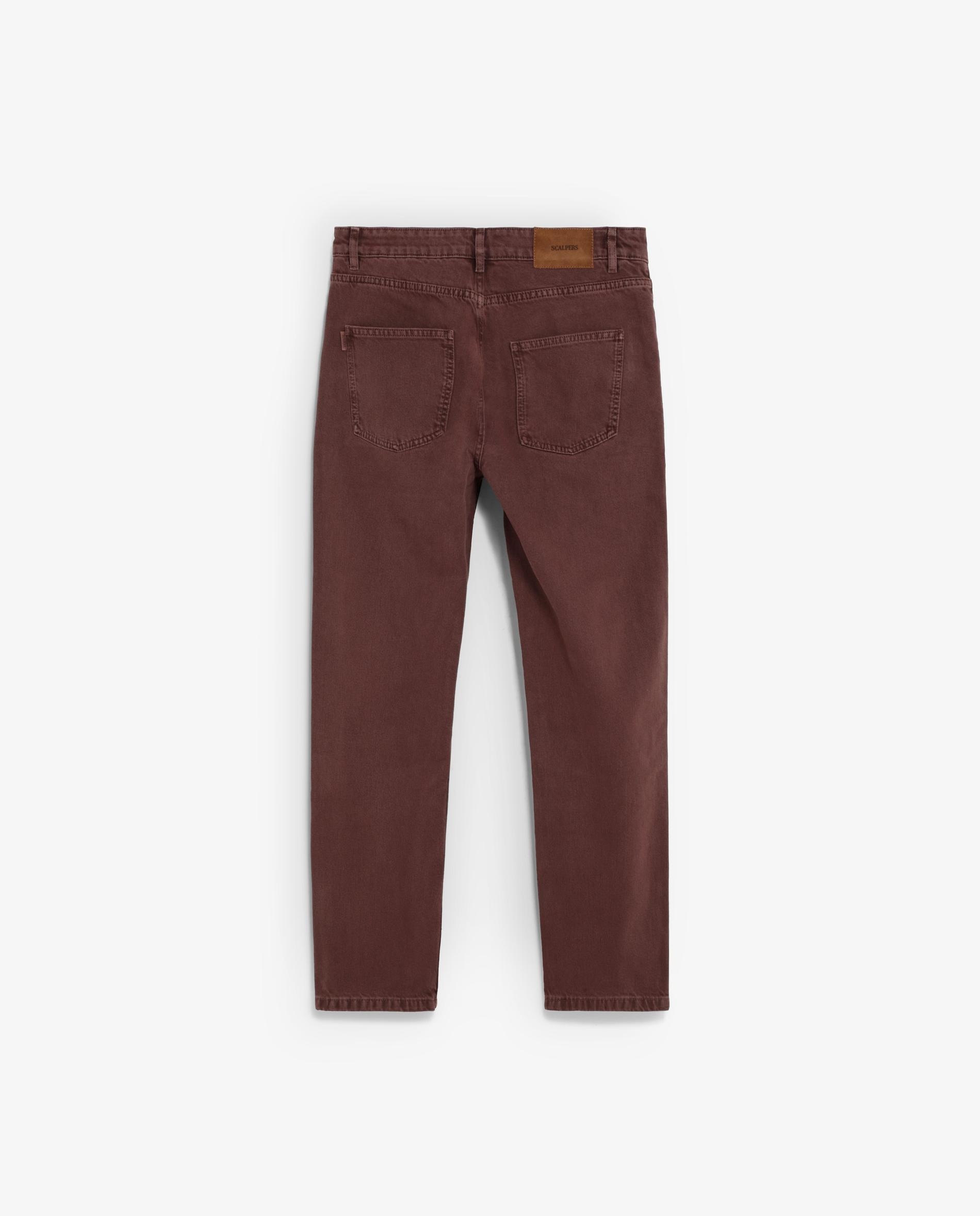 Pantalón cinco bolsillos de hombre denim con trabillas - Scalpers - Burdeos Burdeos-6