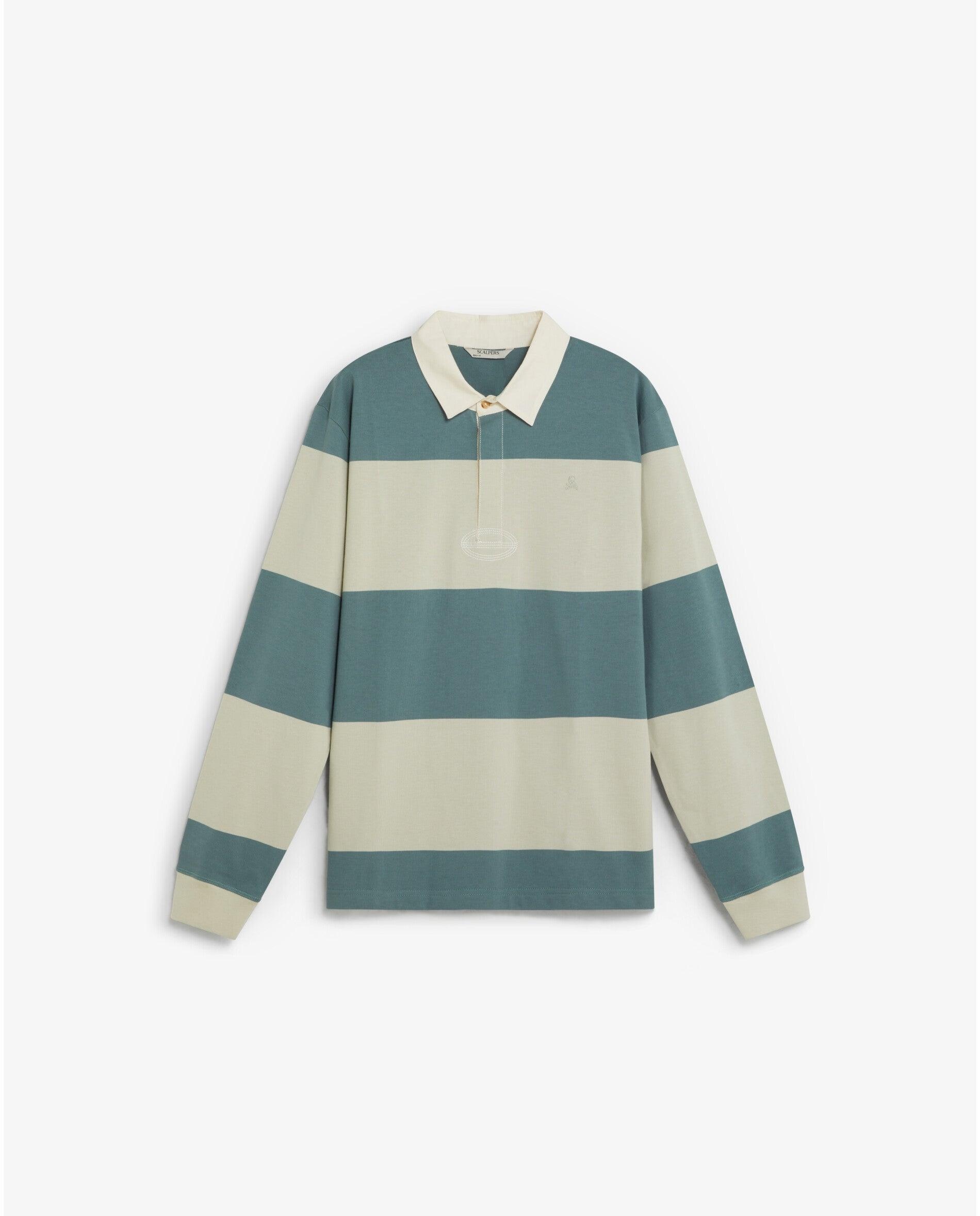 Polo de manga larga de hombre con cuello a contraste y estampado de rayas - Scalpers - Caribe Caribe-1