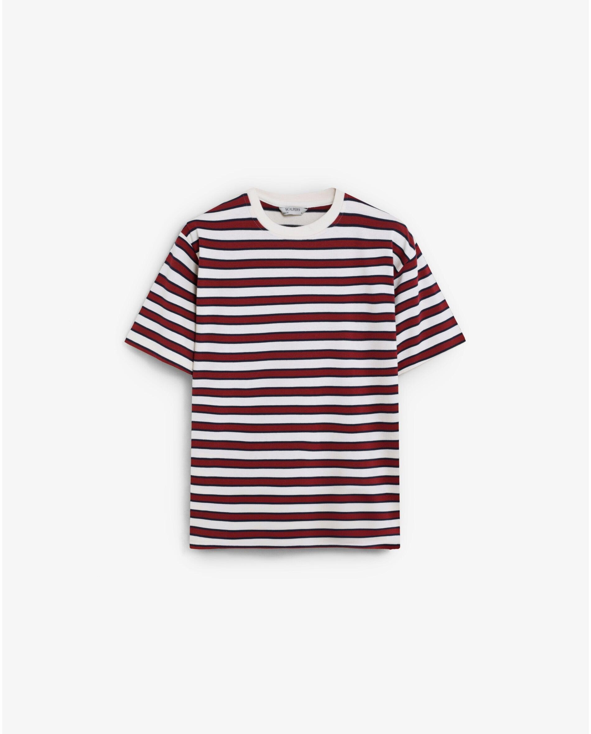 Camiseta de manga corta de hombre boxy fit a rayas - Scalpers - Rojo Rojo-6
