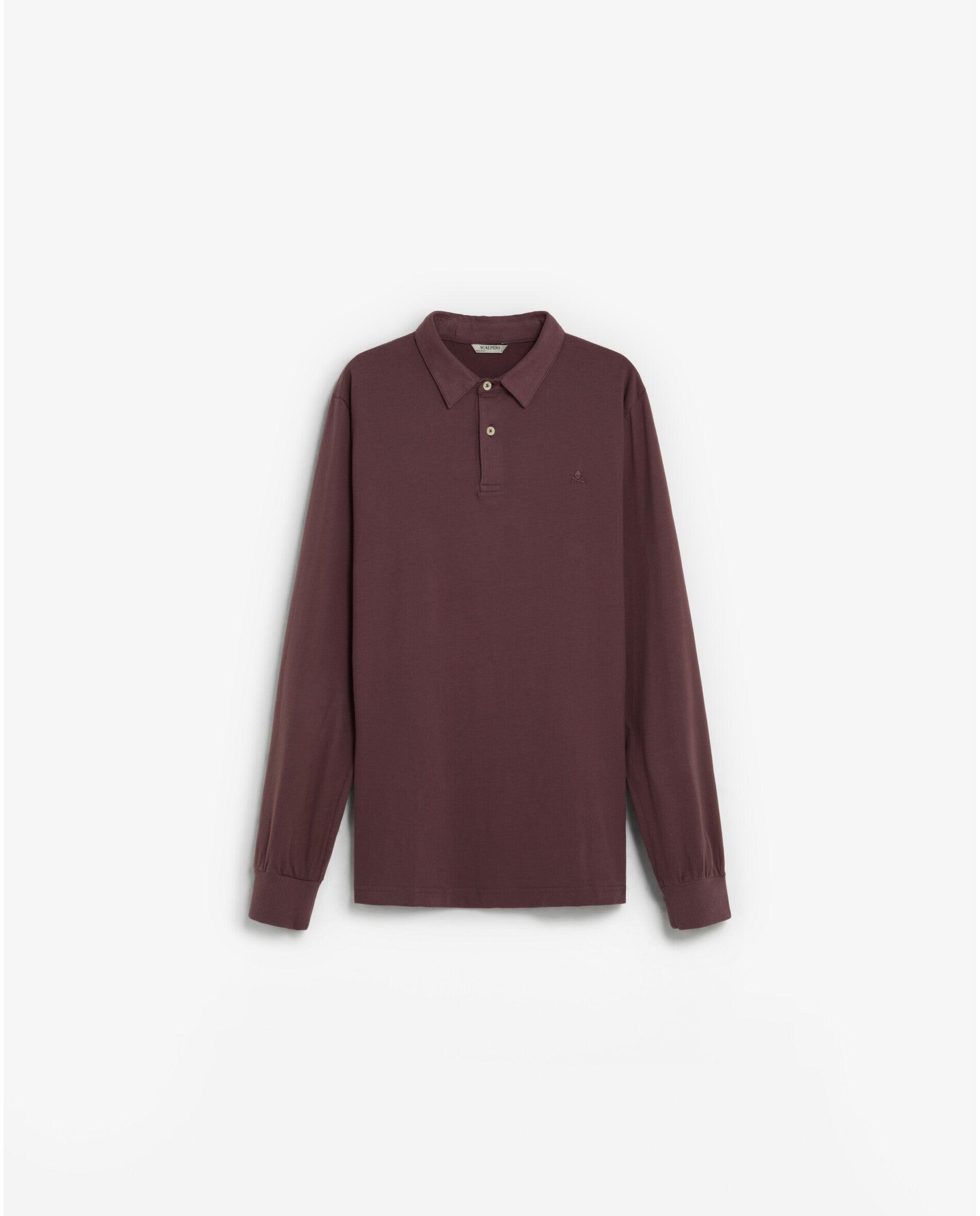 Polo de manga larga de hombre regular fit con logo bordado a tono - Scalpers - Burdeos Burdeos-1