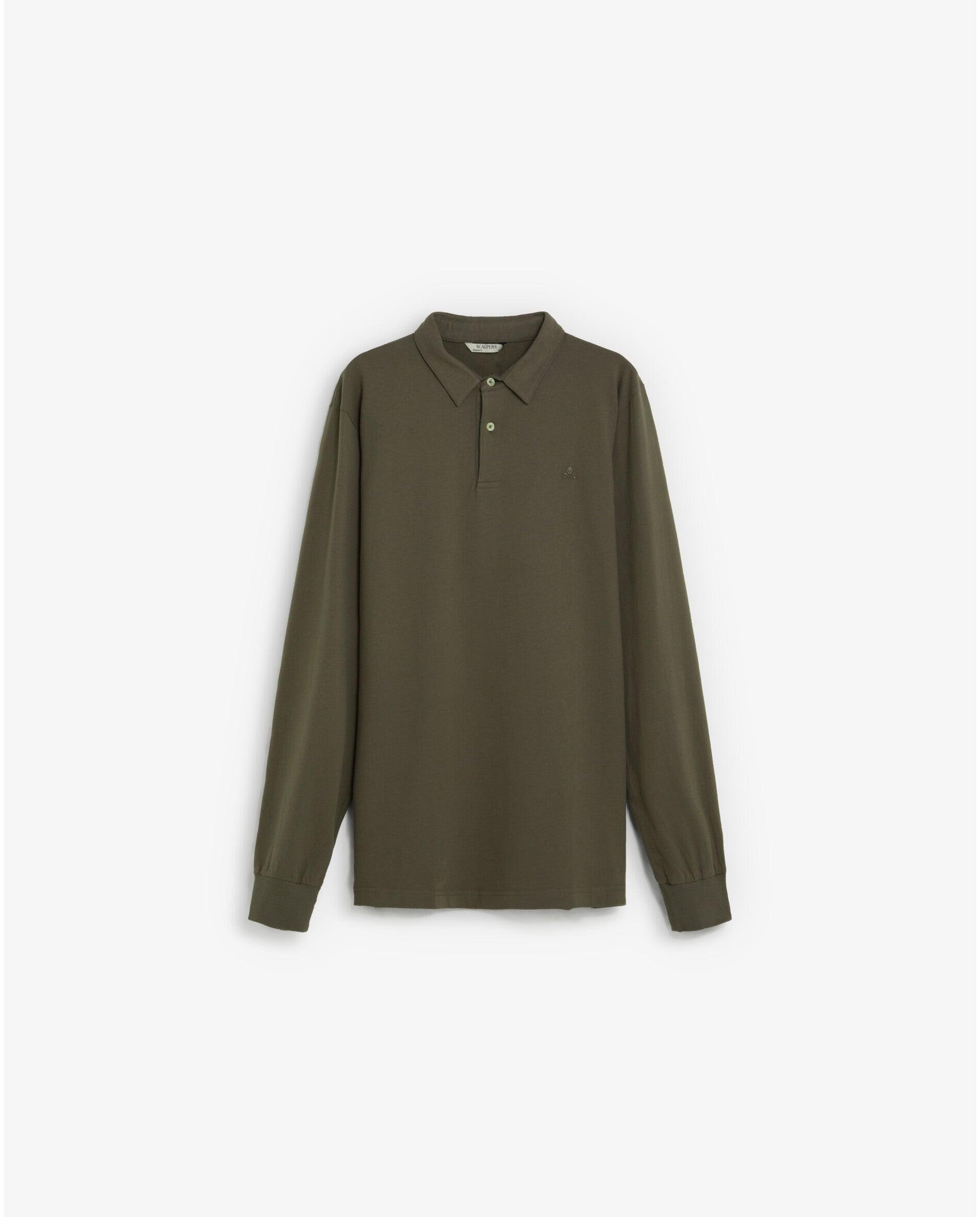 Imagen 0 de Polo de manga larga de hombre regular fit con logo bordado a tono Verde militar
