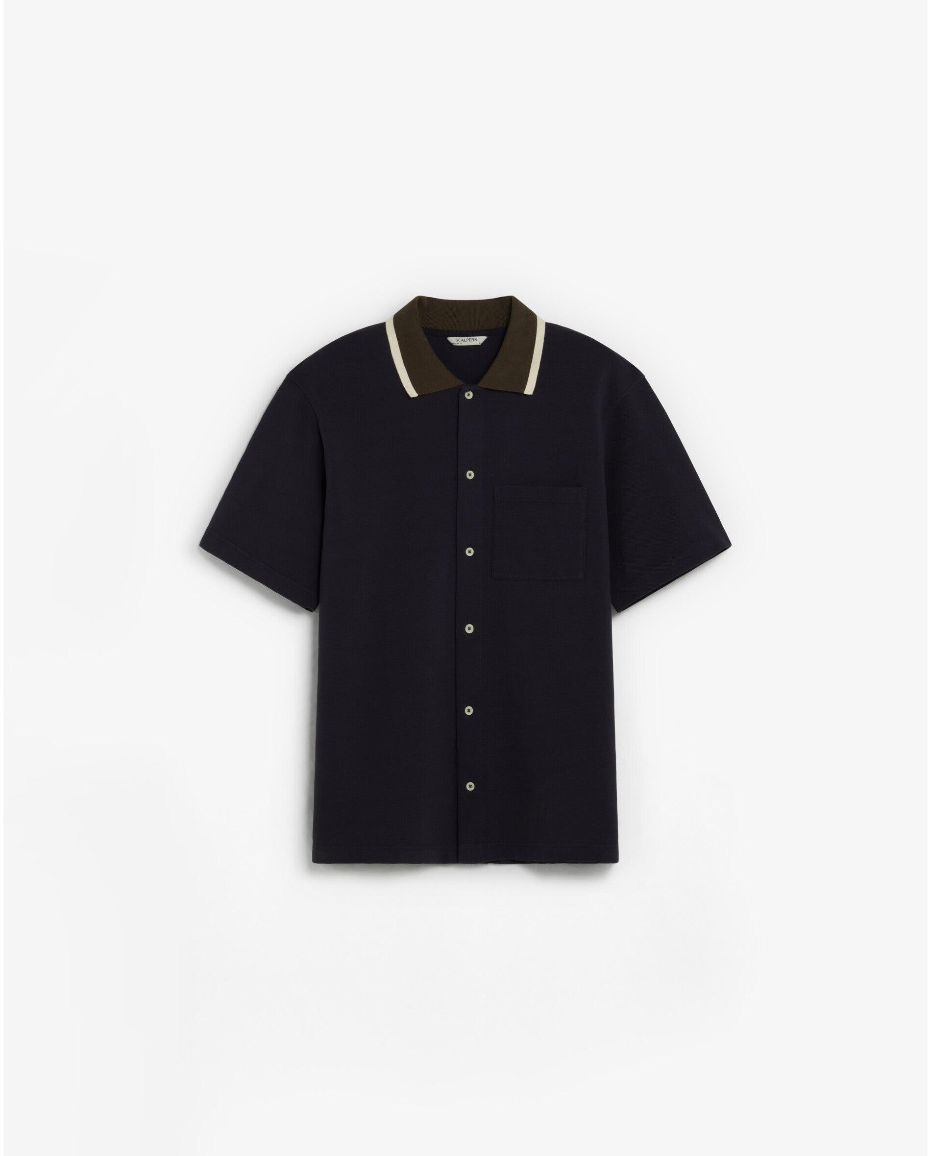 Imagen 0 de Cárdigan de hombre de manga corta con cuello polo Azul marino