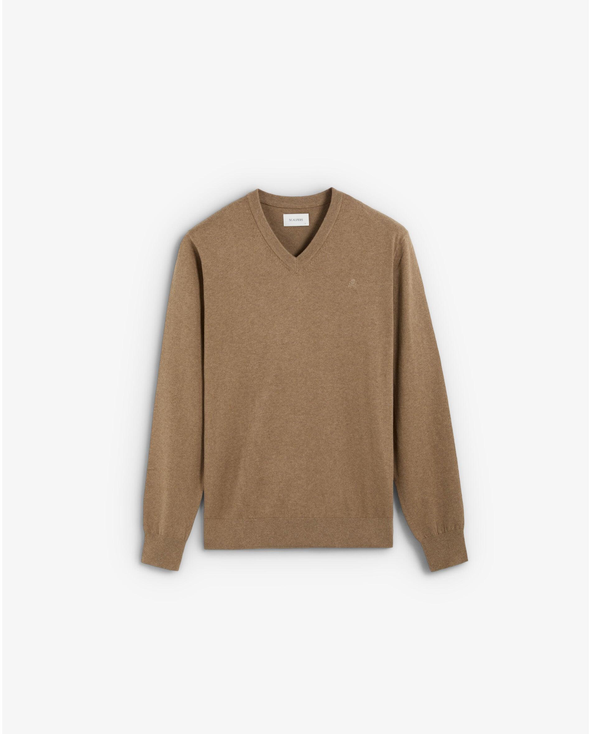 Jersey de hombre de cuello en pico con acabados acanalados - Scalpers - Marrón Marrón-7