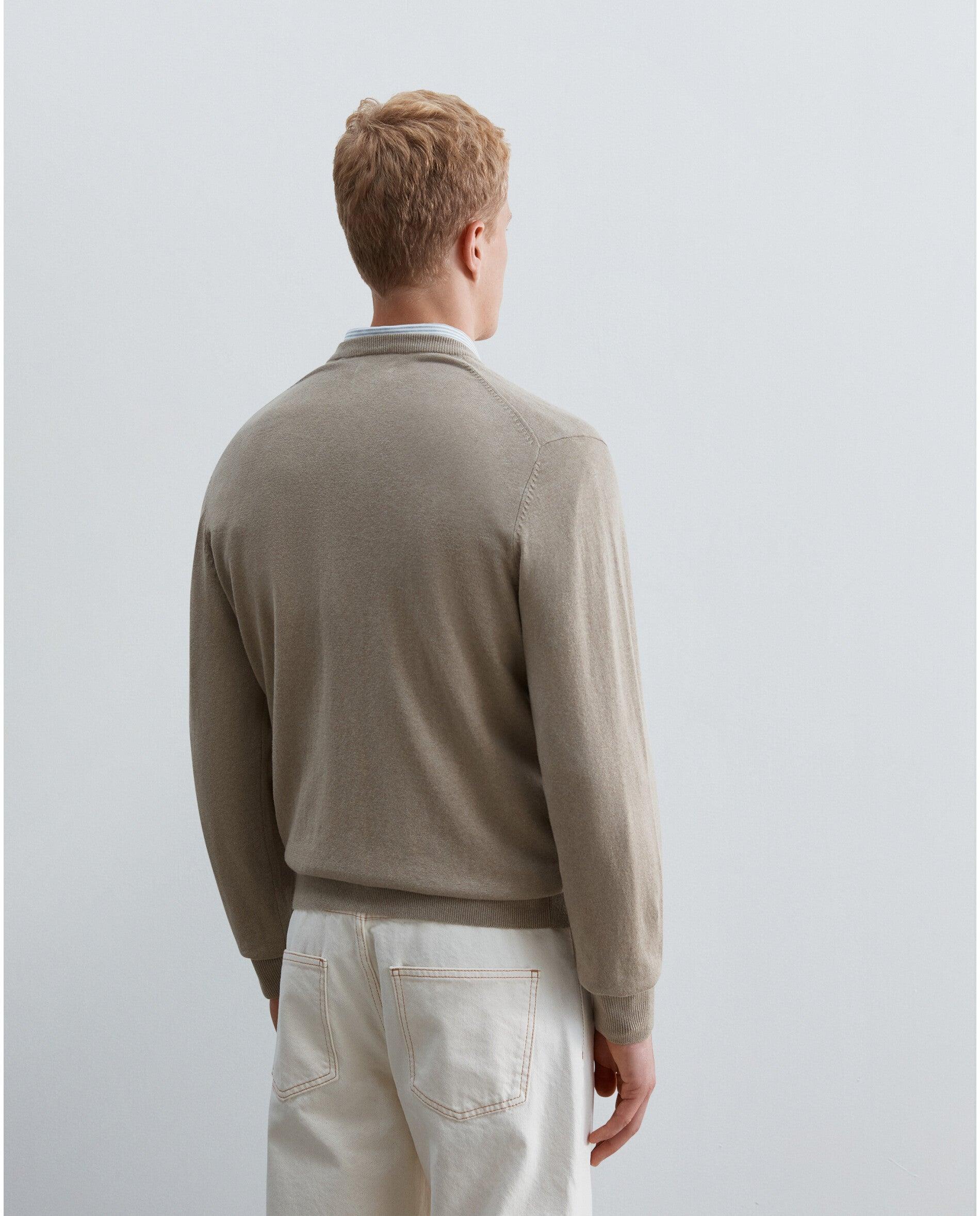 Jersey de hombre de cuello en pico con acabados acanalados - Scalpers - Beige Beige-2