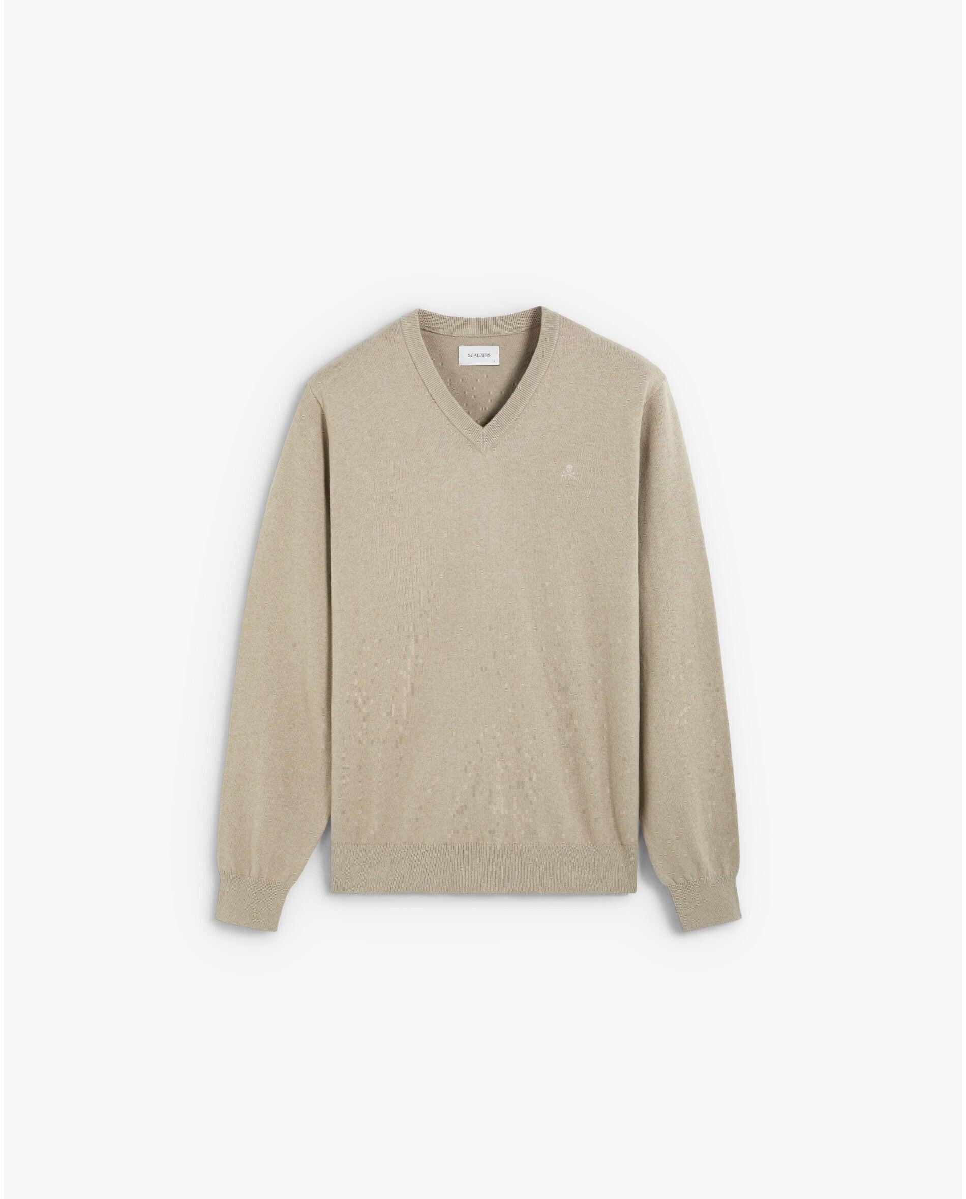Jersey de hombre de cuello en pico con acabados acanalados - Scalpers - Beige Beige-5