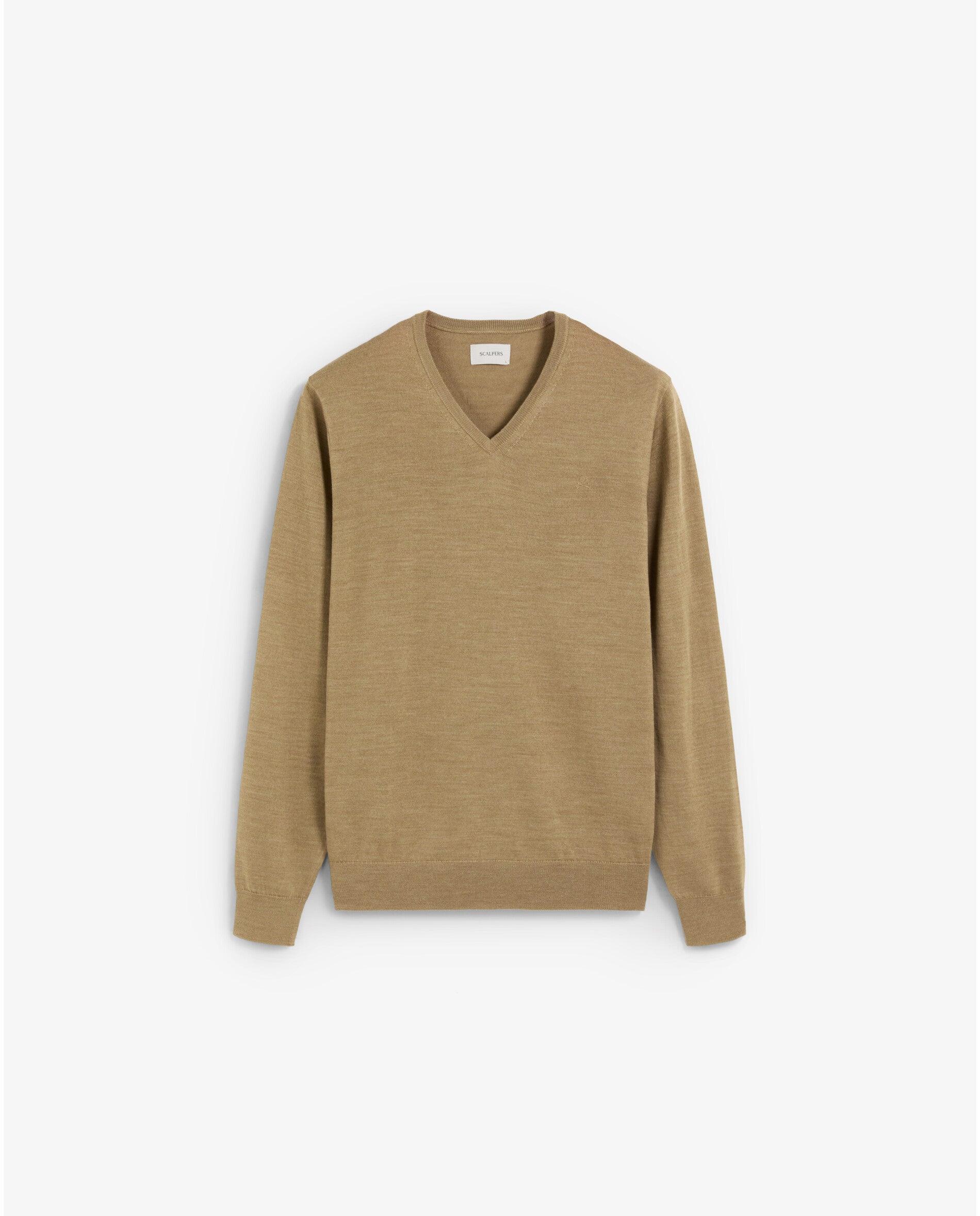 Jersey de hombre de lana merino con cuello de pico - Scalpers - Caramelo Caramelo-1