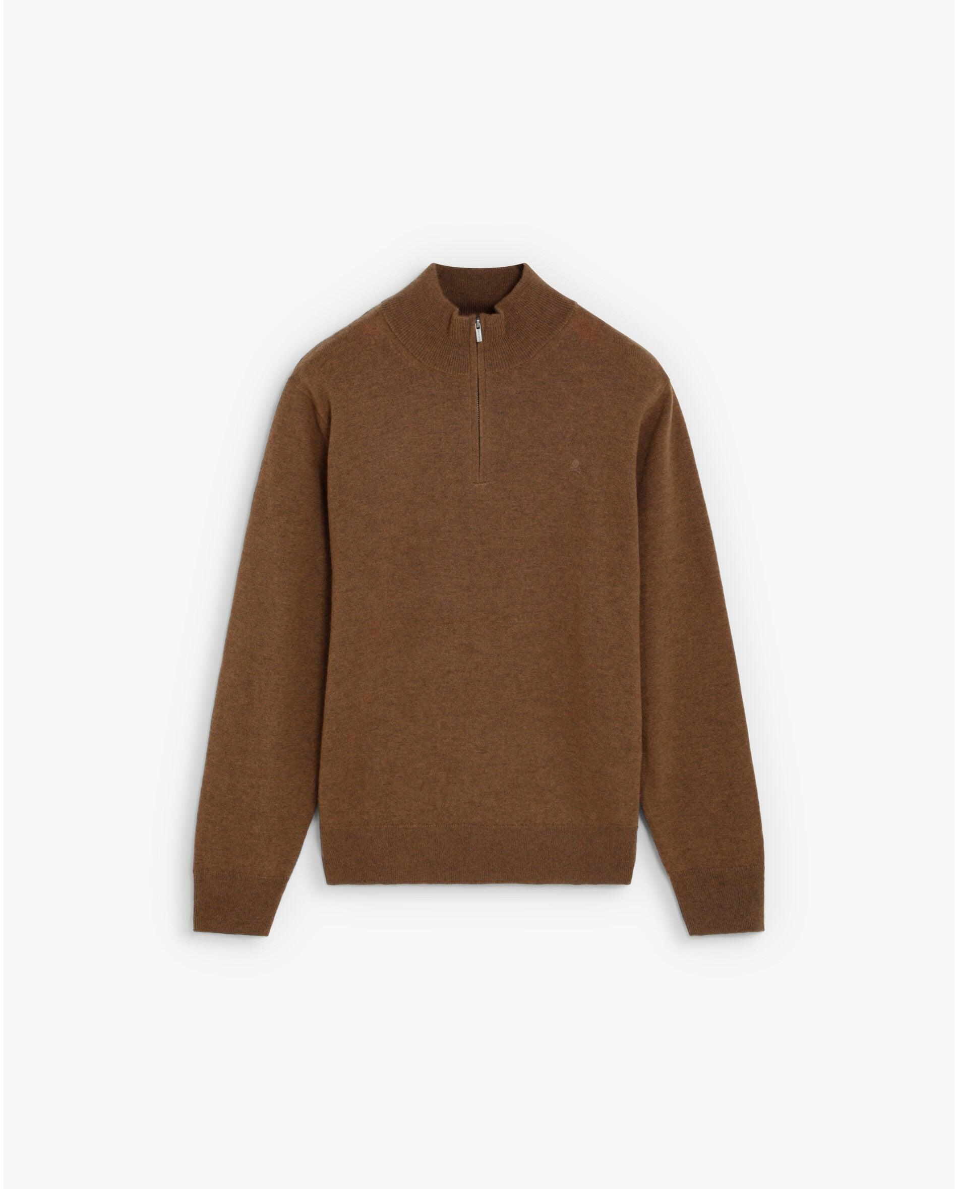 Jersey de hombre de lana merino con cuello half-zip - Scalpers - Marrón claro Marrón claro-1
