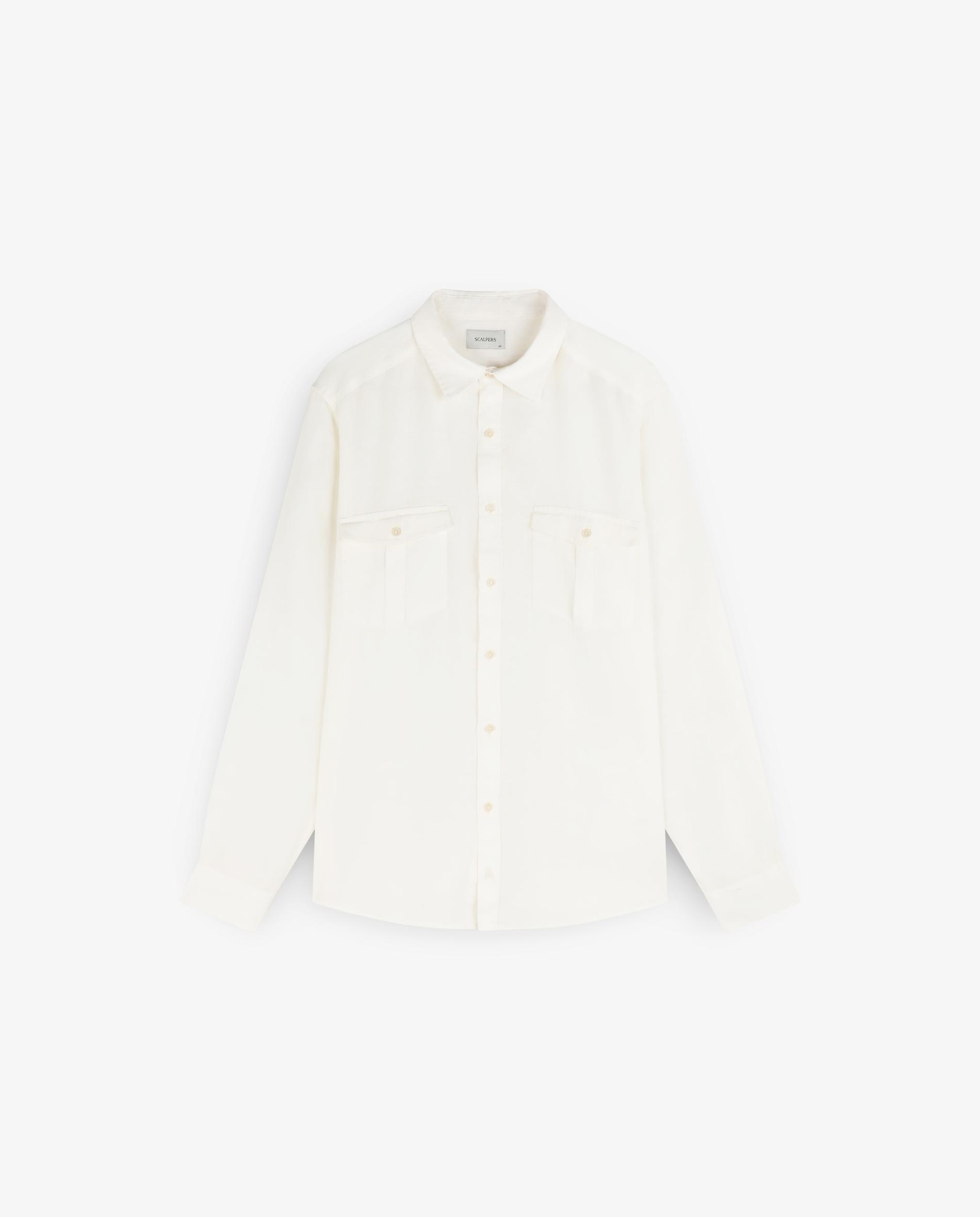 Scalpers - Camisa de lino de hombre regular fit con bolsillos en el pecho.