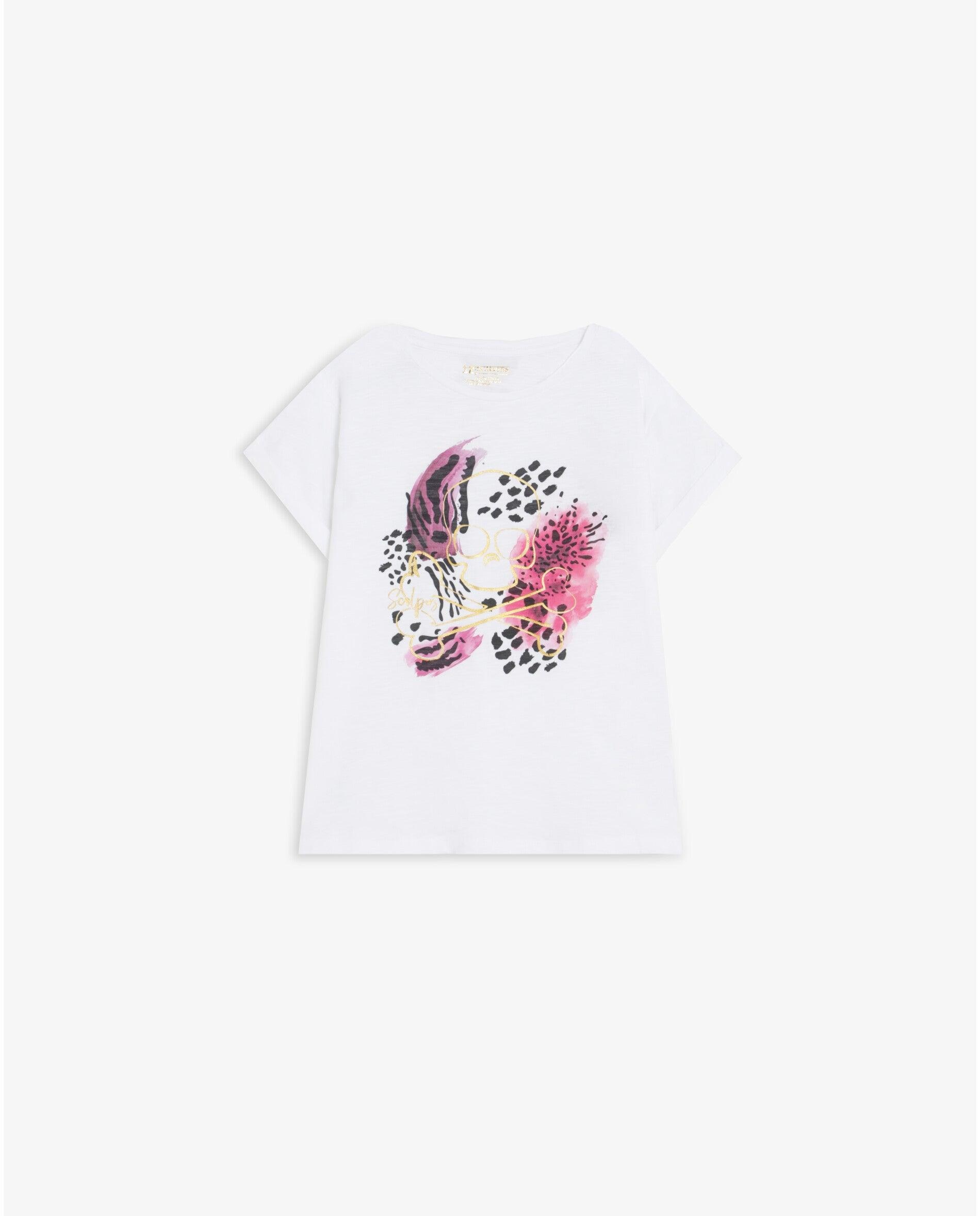 Camiseta de niña de manga corta con dibujo frontal - Scalpers - Blanco Blanco-1