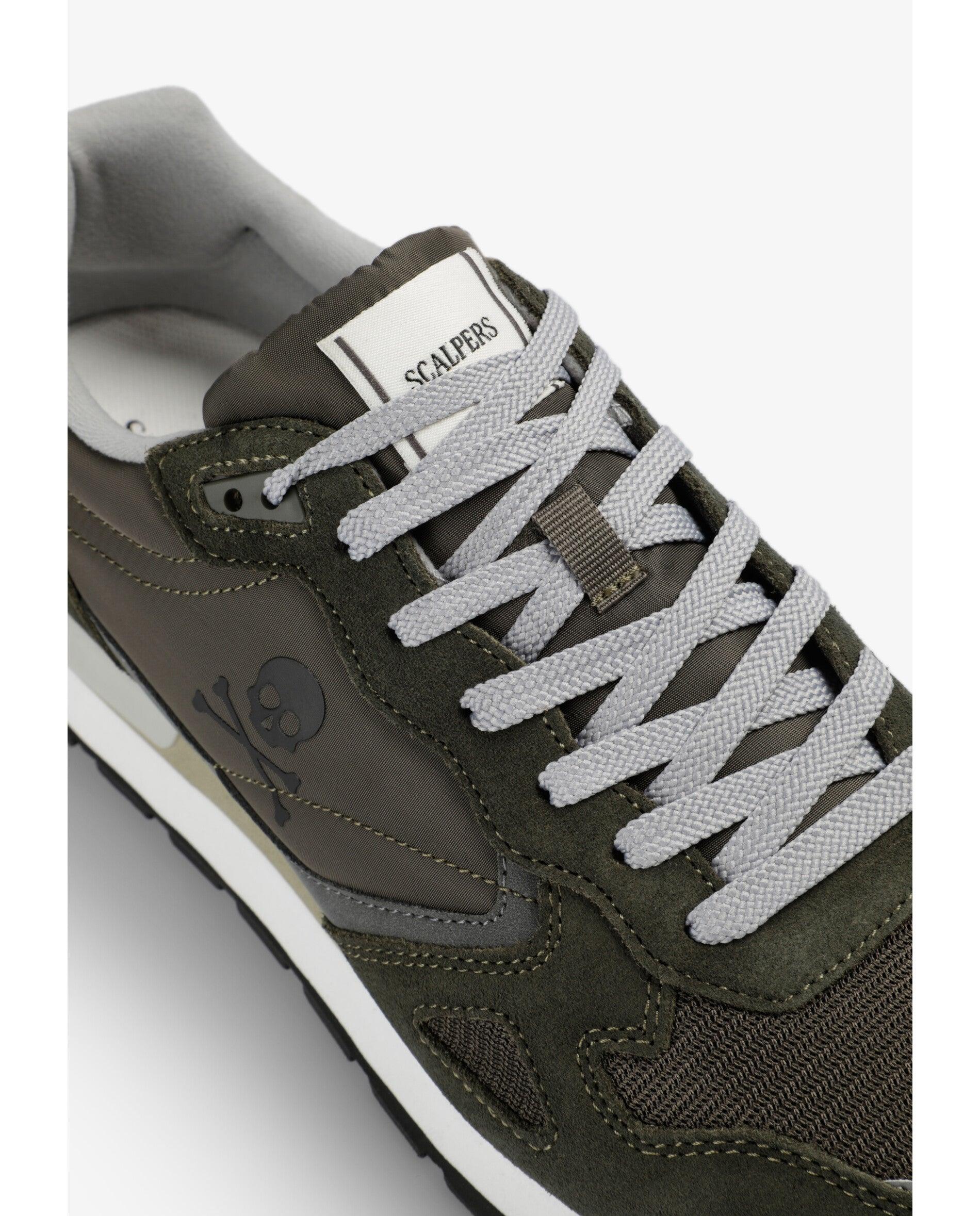 Zapatillas vintage de hombre en ante y malla - Scalpers - Verde militar Verde militar-6