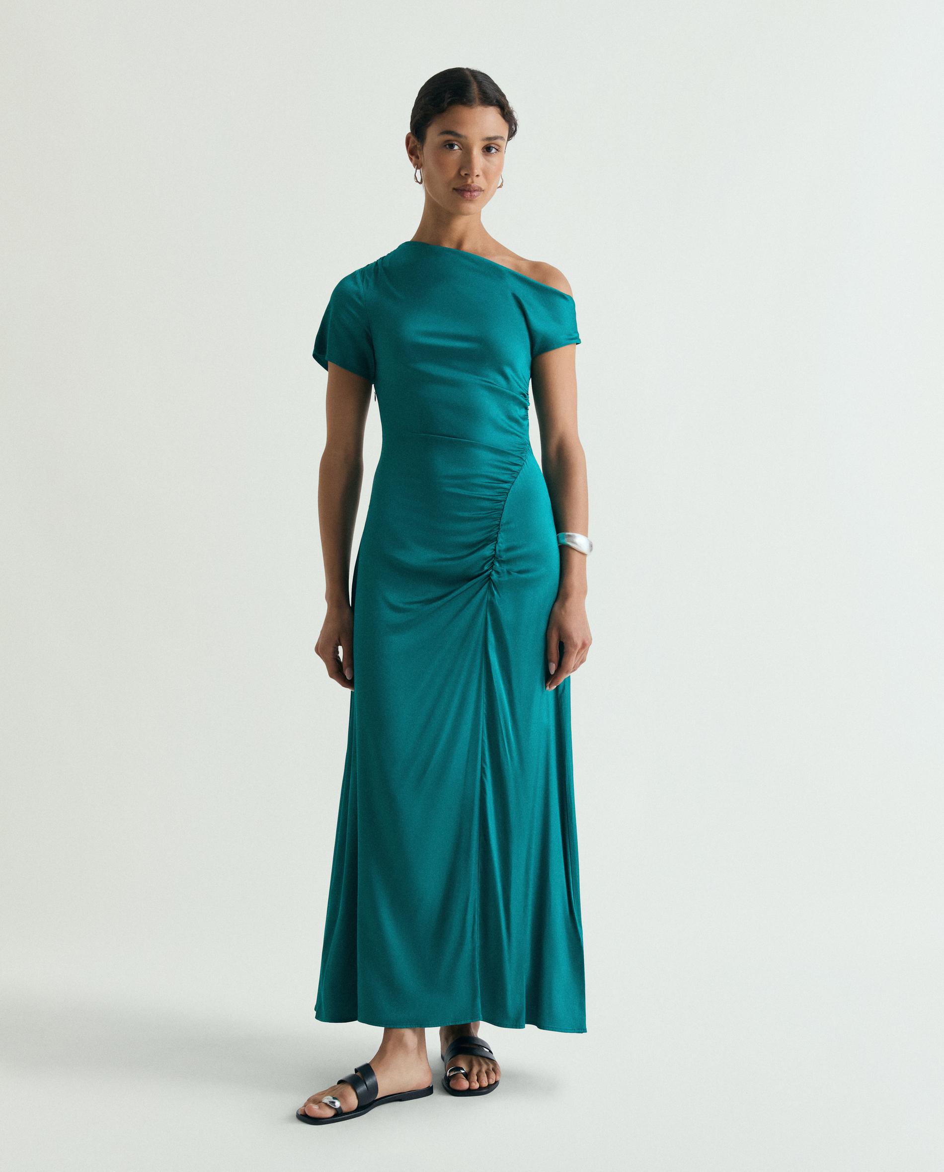 Scalpers - Vestido midi drapeado con escote asimétrico.