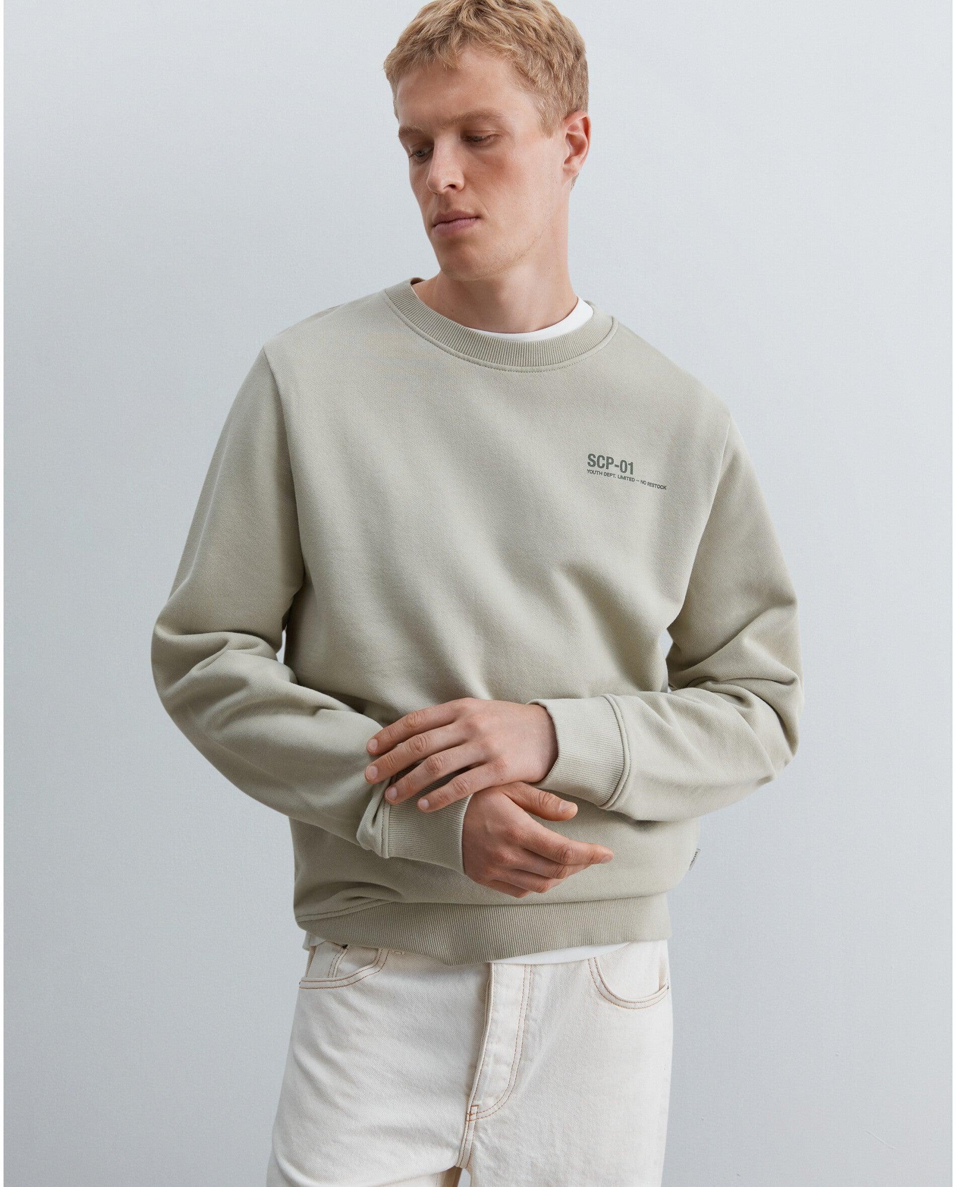Sudadera de hombre de algodón con cuello redondo y acabados en rib - Scalpers - Beige Beige-4