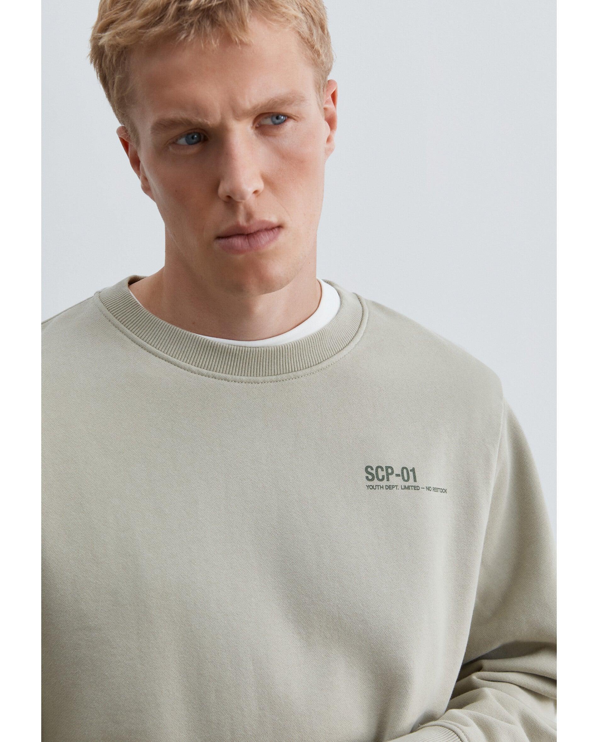 Sudadera de hombre de algodón con cuello redondo y acabados en rib - Scalpers - Beige Beige-5