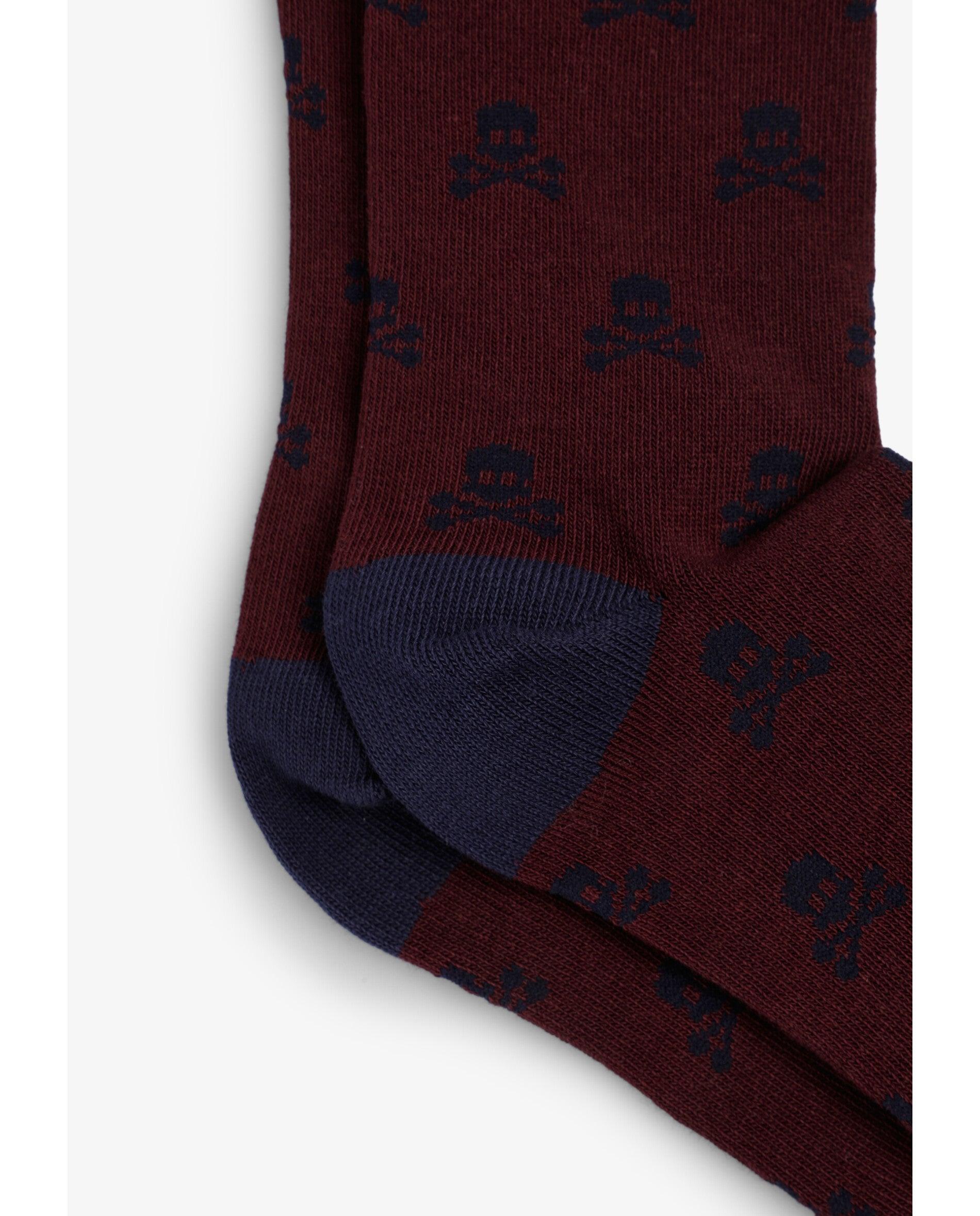 Calcetines altos de niño con estampado de calaveras - Scalpers - Burdeos Burdeos-3