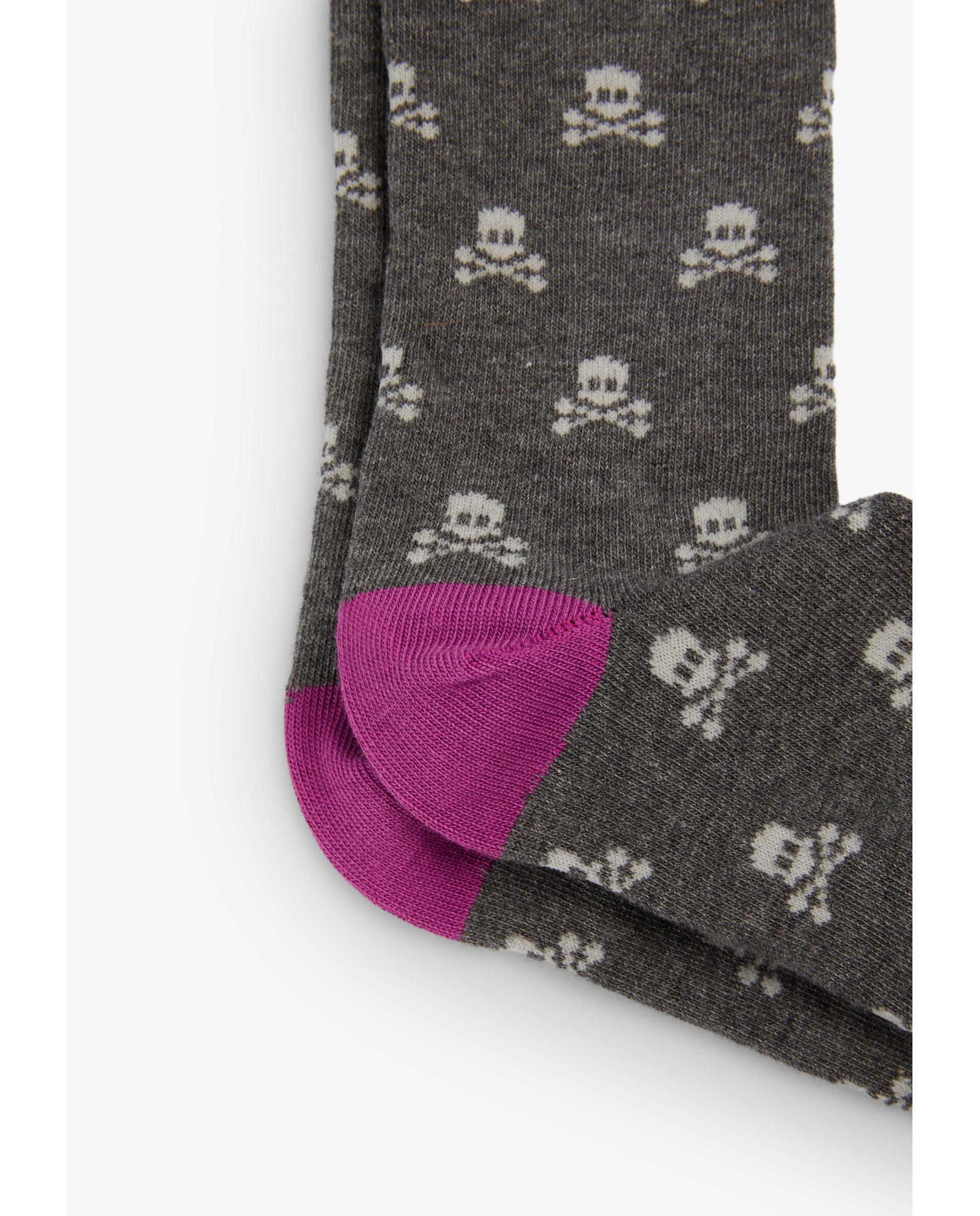 Calcetines altos de niña con estampado de calaveras - Scalpers - Gris Gris-2