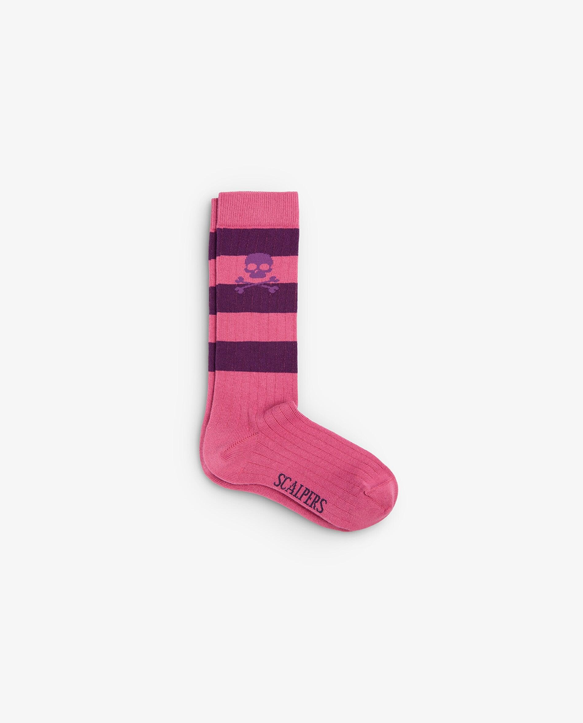 Calcetines altos de niña con estampado de rayas - Scalpers - Rosa Rosa-1