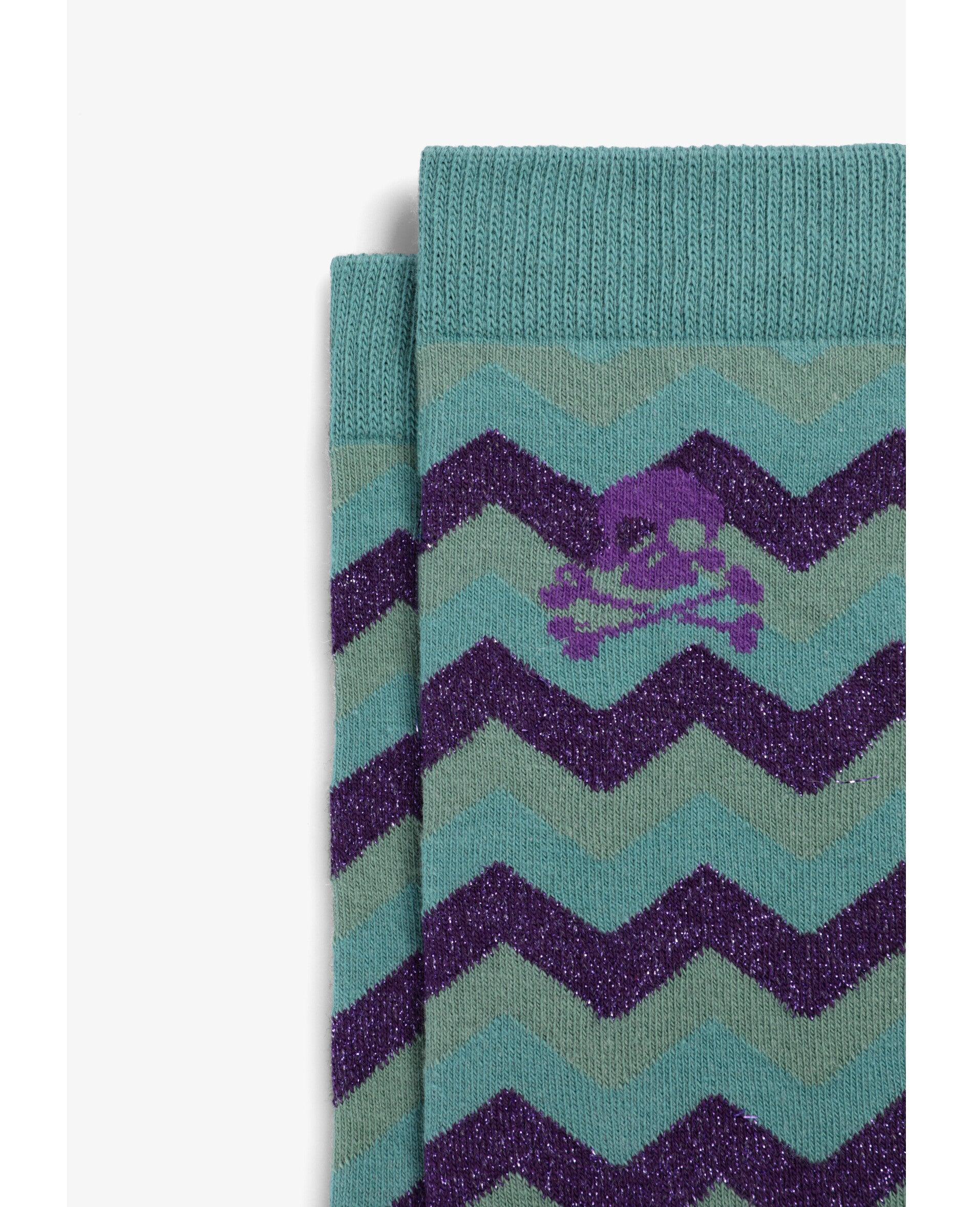 Calcetines de niña de caña media con estampado en zigzag - Scalpers - Verde Agua Verde Agua-3