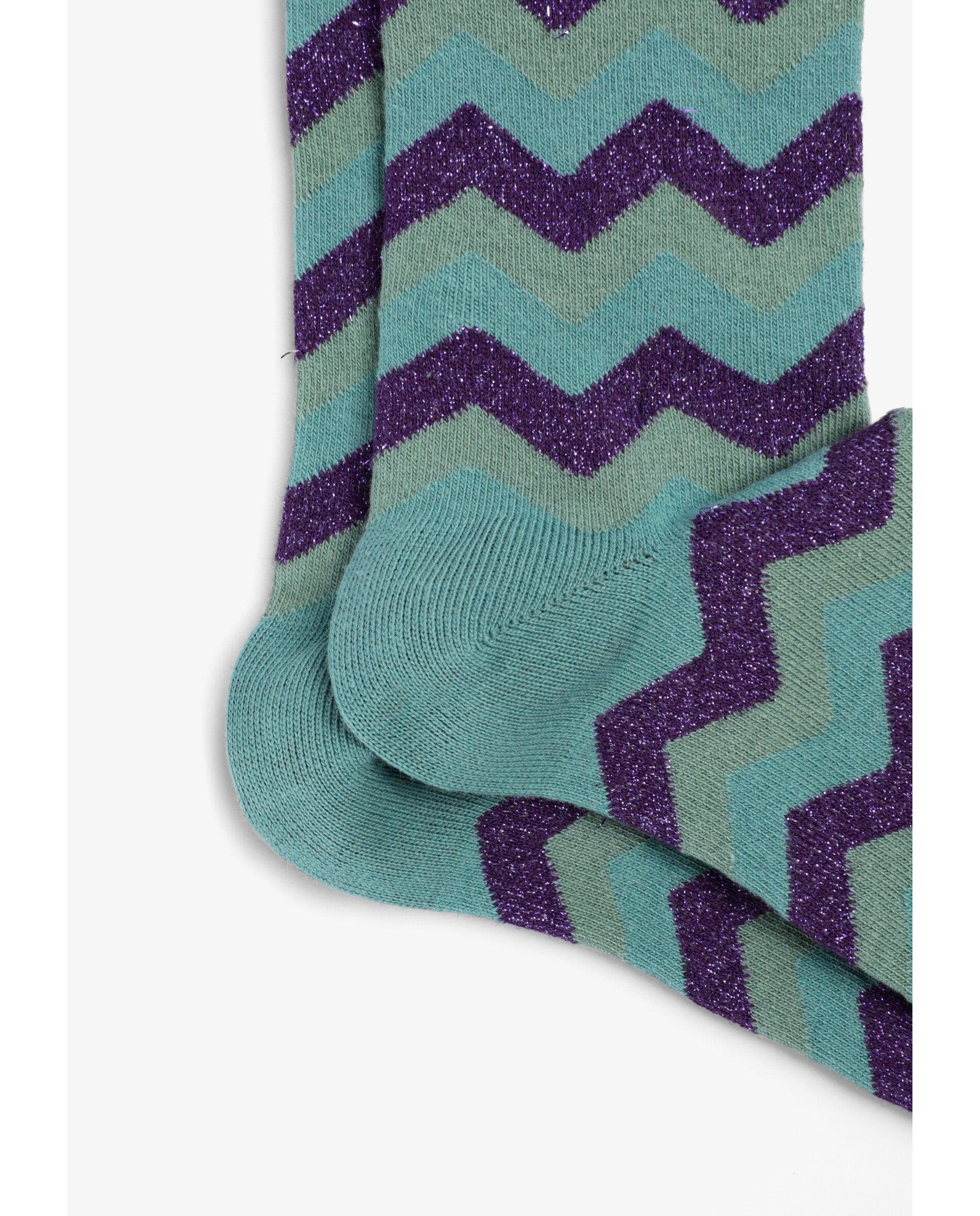 Calcetines de niña de caña media con estampado en zigzag - Scalpers - Verde Agua Verde Agua-2