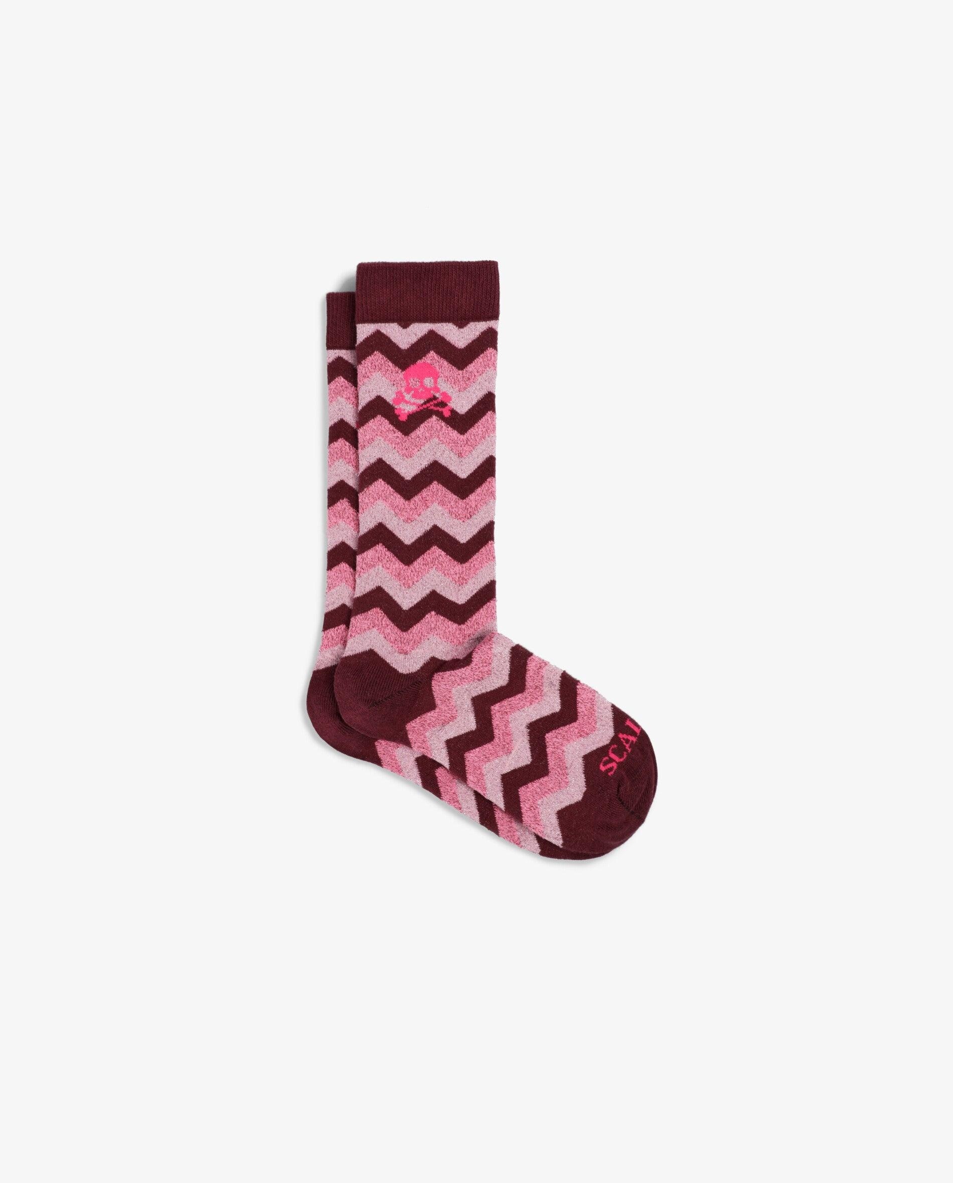 Calcetines de niña de caña media con estampado en zigzag - Scalpers - Rosa Rosa-1