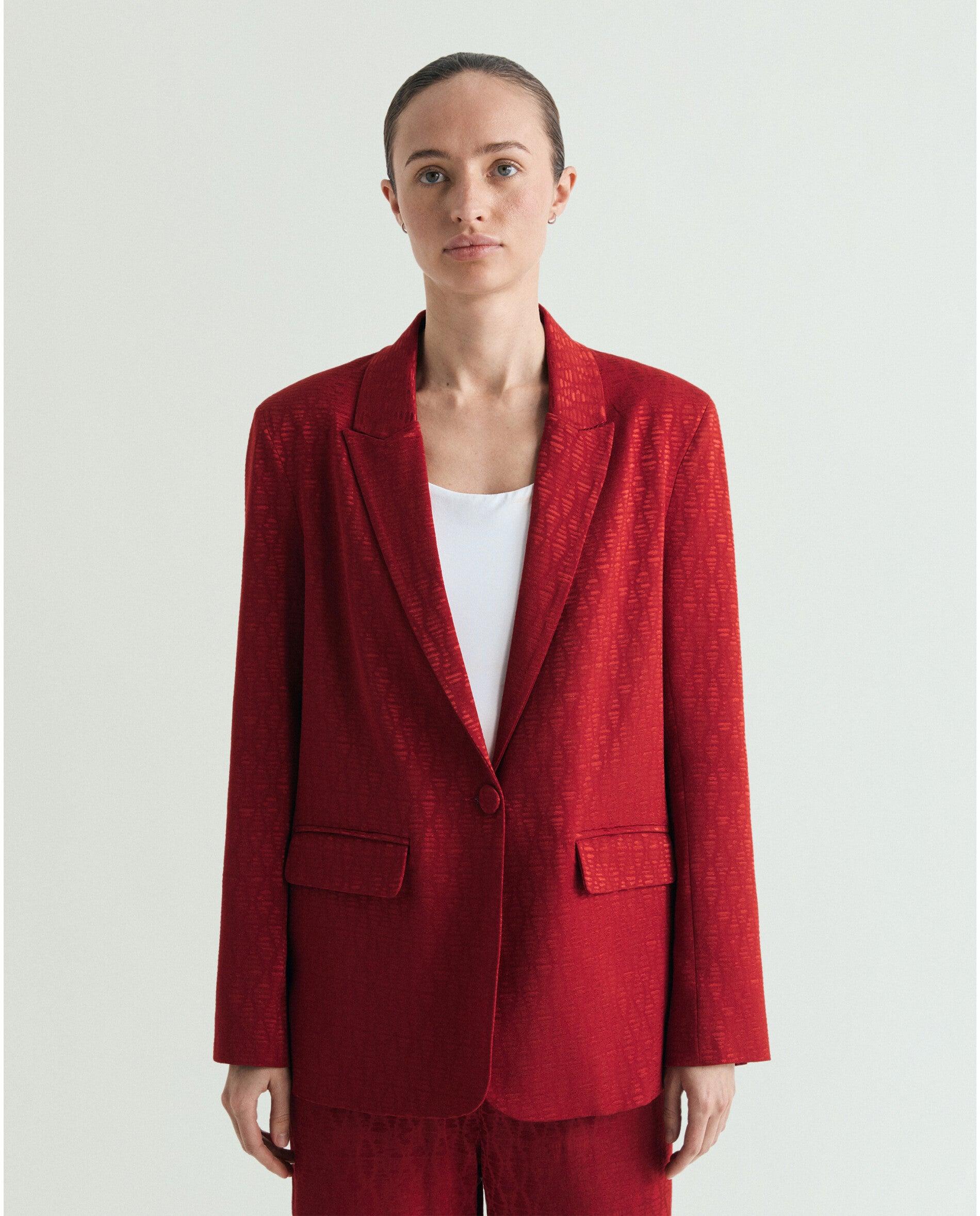 Blazer de mujer en tejido jacquard con botón forrado - Scalpers - Rojo Rojo-1