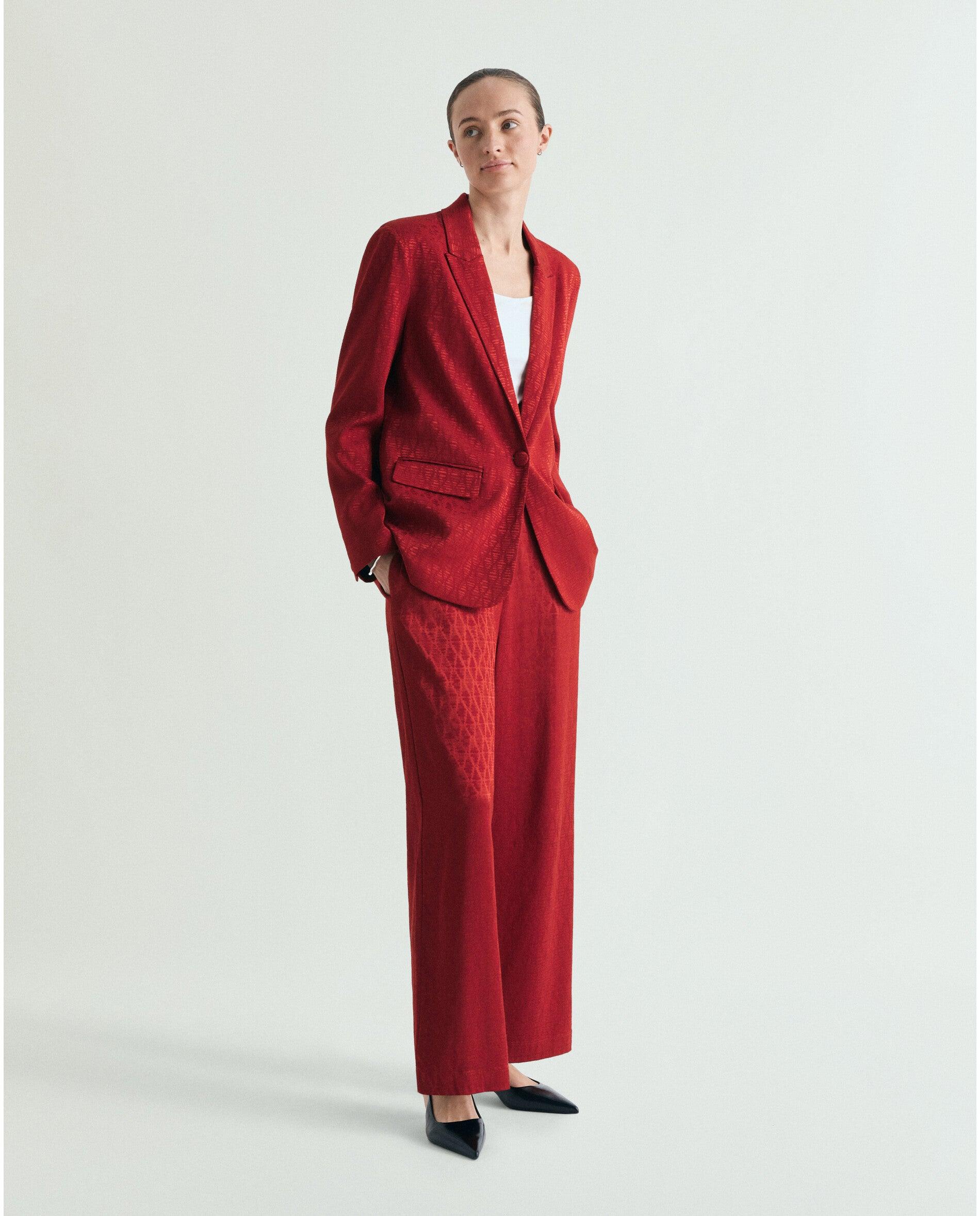 Blazer de mujer en tejido jacquard con botón forrado - Scalpers - Rojo Rojo-2