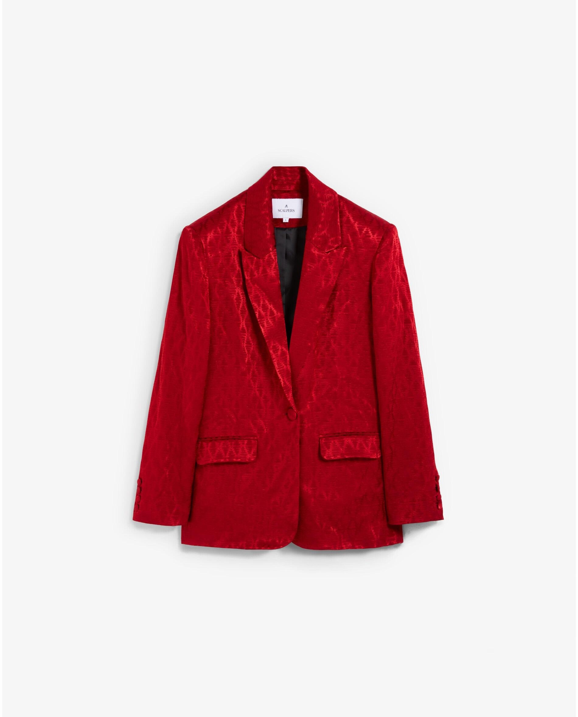 Blazer de mujer en tejido jacquard con botón forrado - Scalpers - Rojo Rojo-3