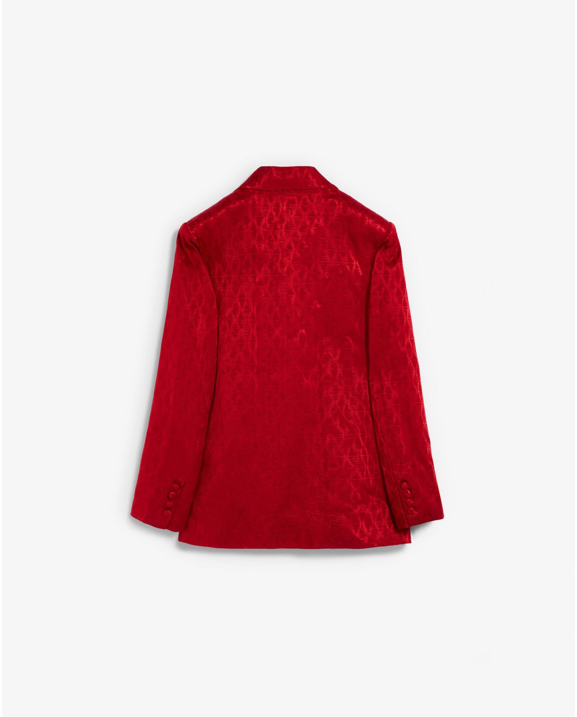 Blazer de mujer en tejido jacquard con botón forrado - Scalpers - Rojo Rojo-4