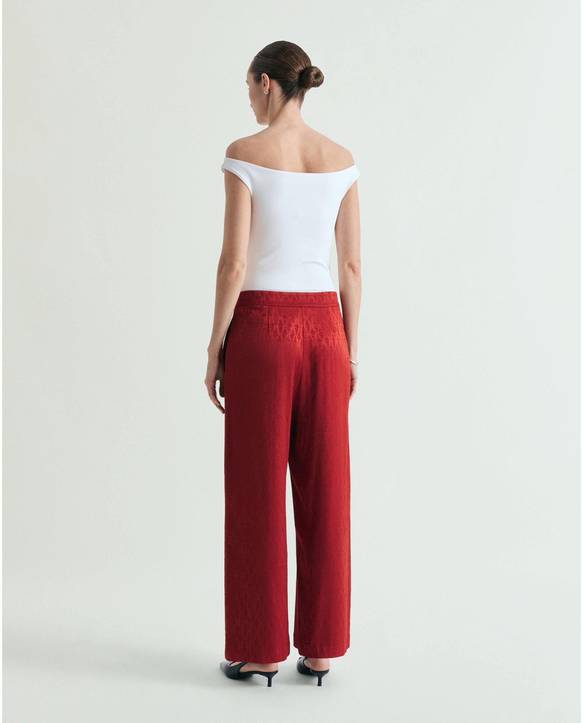 Pantalón de campana de mujer en tejido jacquard con bolsillos - Scalpers - Rojo Rojo-3