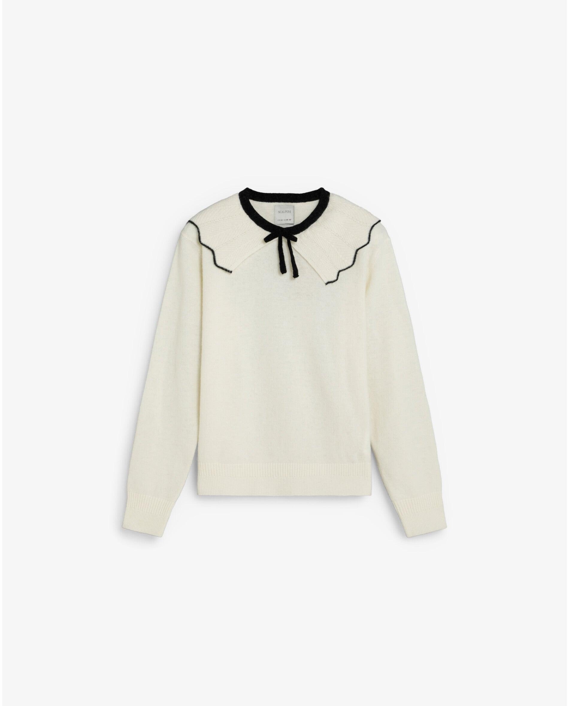 Imagen 1 de Jersey de niña con cuello con lazada y ribetes a contraste Marfil
