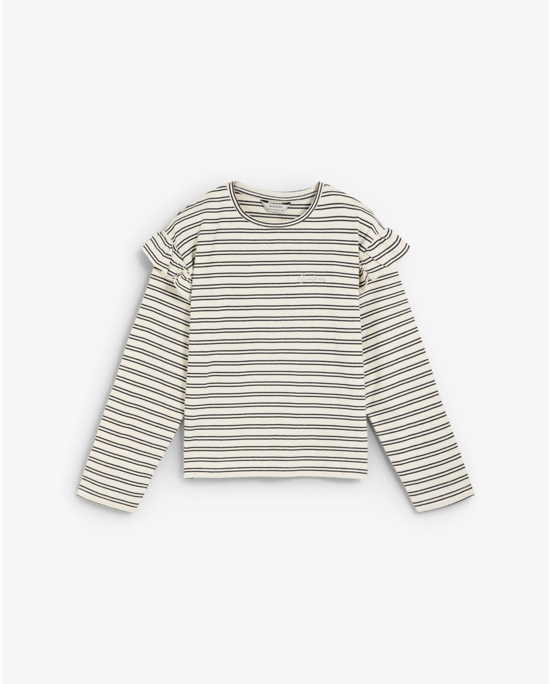 Imagen 1 de Camiseta de niña con estampado de rayas y volantes Blanco / Negro