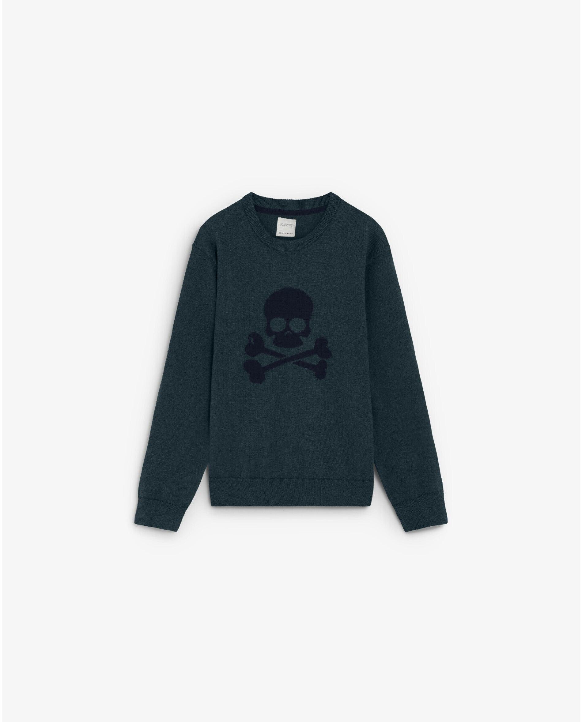 Jersey de niño con calavera frontal en relieve a tono - Scalpers - Verde oscuro Verde oscuro-1