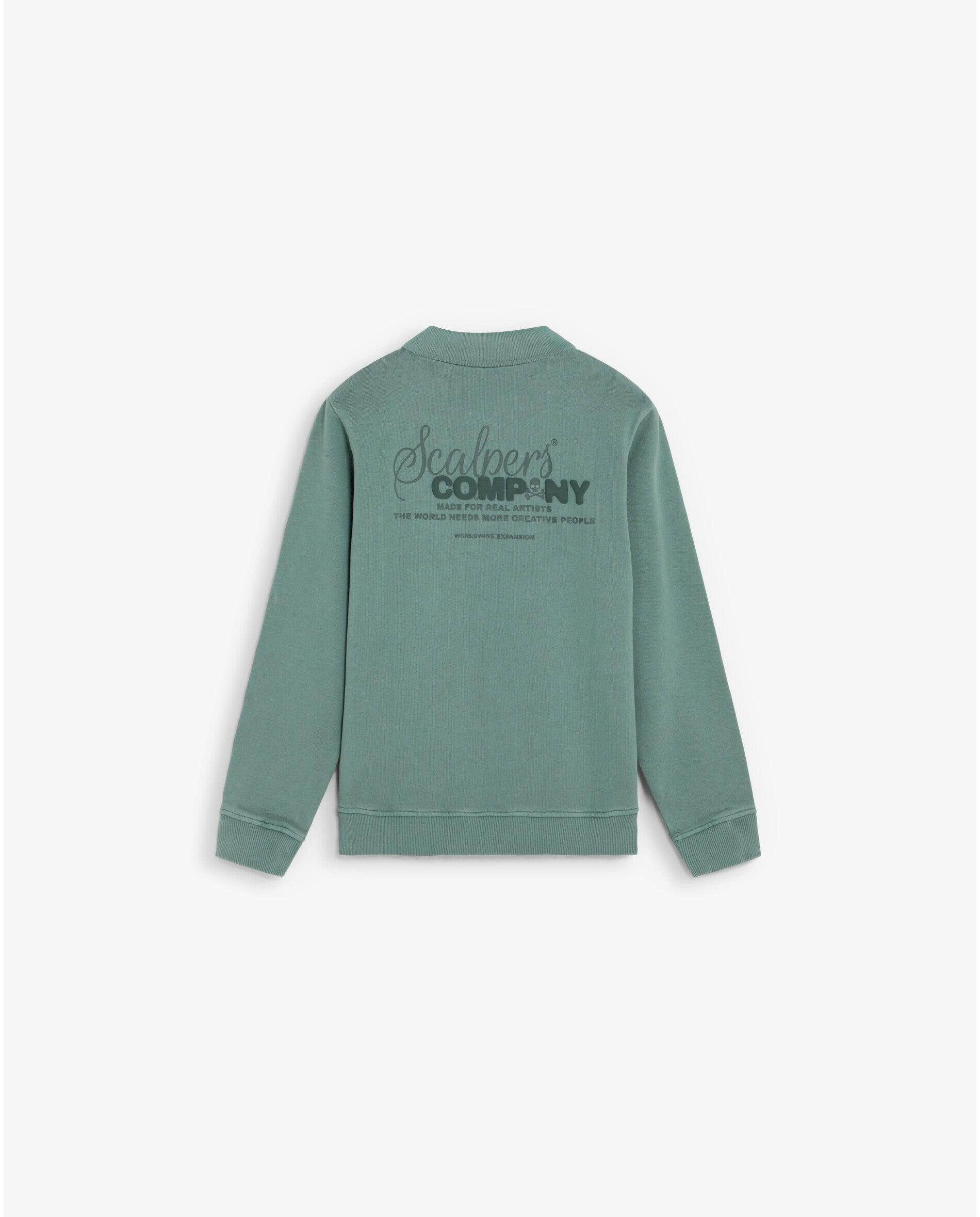 Sudadera de niño con cremallera en el cuello y estampado trasero - Scalpers - Verde Agua Verde Agua-2