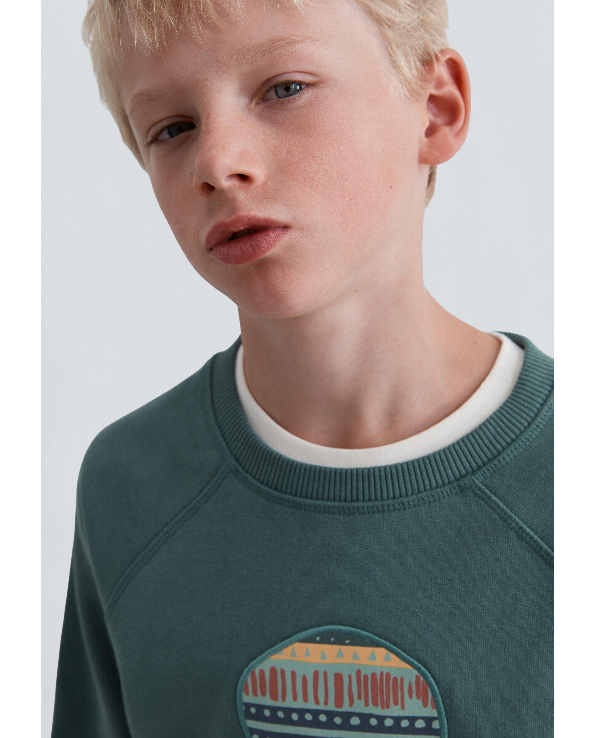 Sudadera de niño con cuello redondo y parche frontal en forma de calavera - Scalpers - Verde grisáceo Verde grisáceo-4