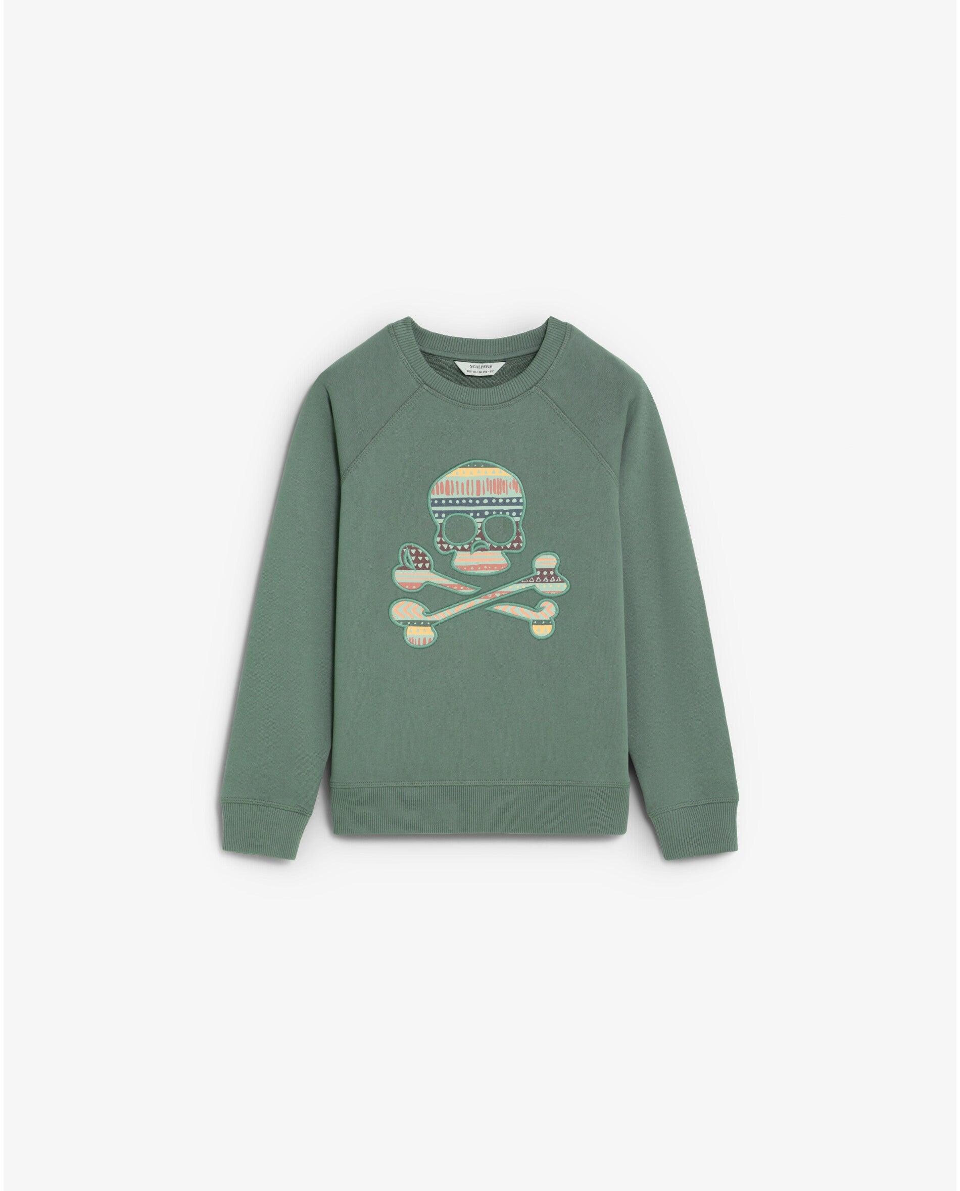 Sudadera de niño con cuello redondo y parche frontal en forma de calavera - Scalpers - Verde grisáceo Verde grisáceo-6