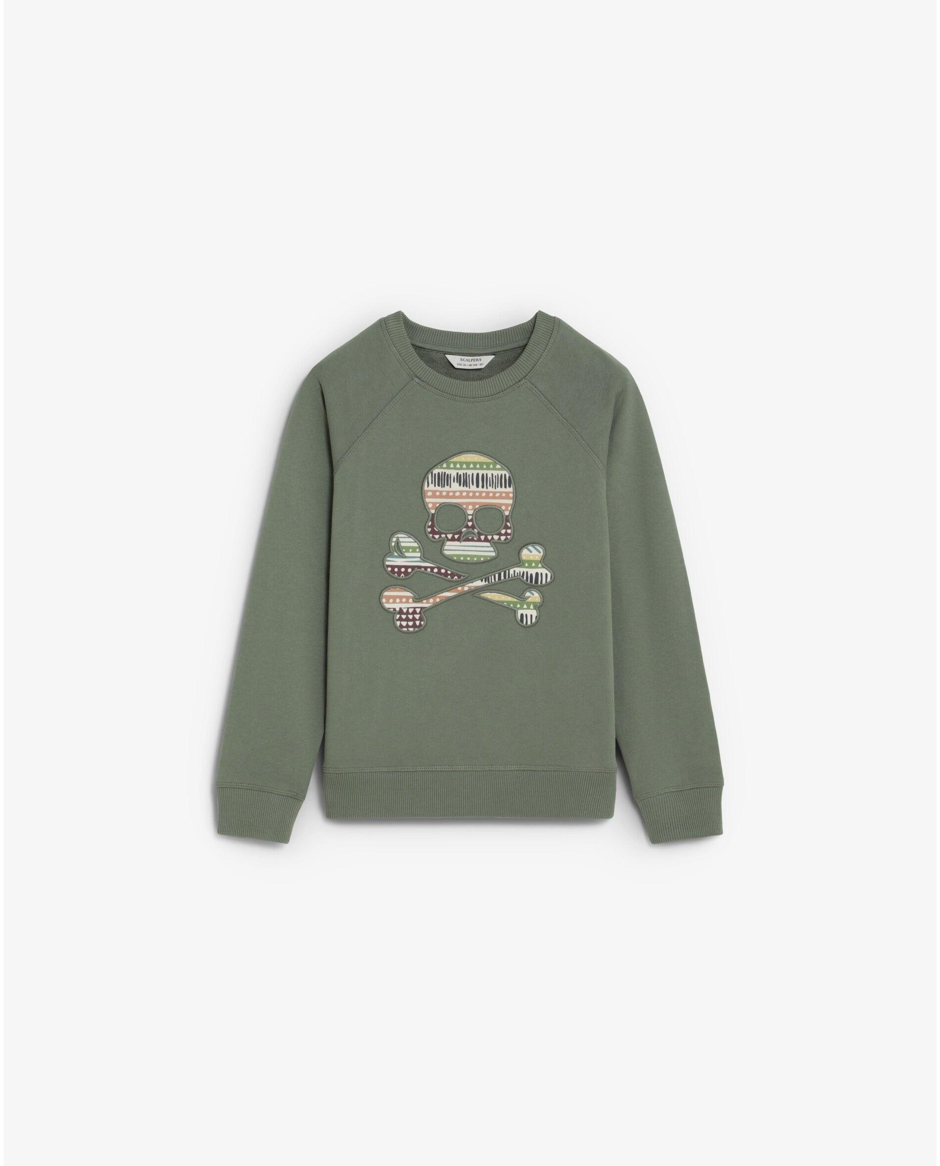 Sudadera de niño con cuello redondo y parche frontal en forma de calavera - Scalpers - Kaki Kaki-1