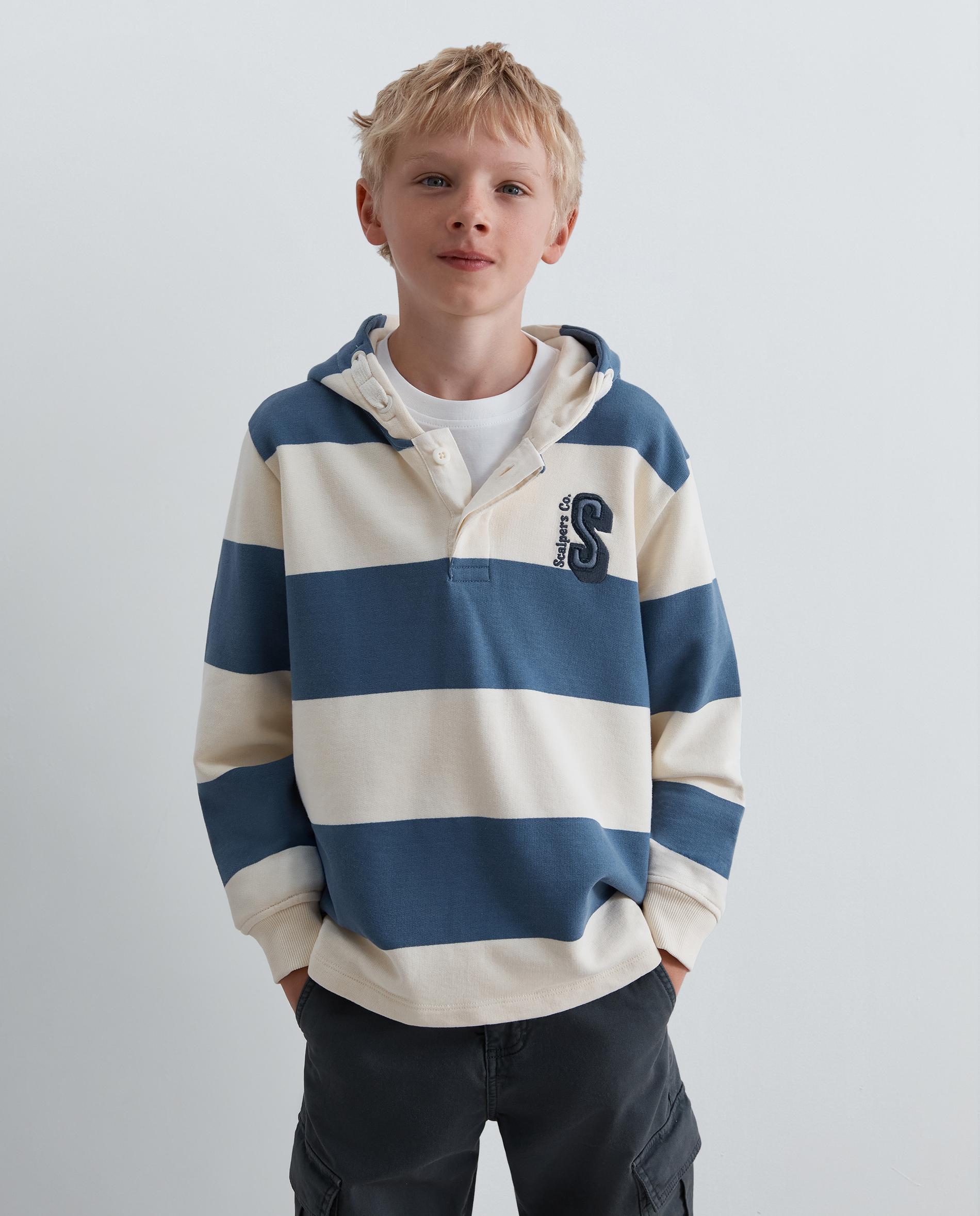 Sudadera con capucha de niño con estampado de rayas y calavera trasera - Scalpers - Azul Azul-1