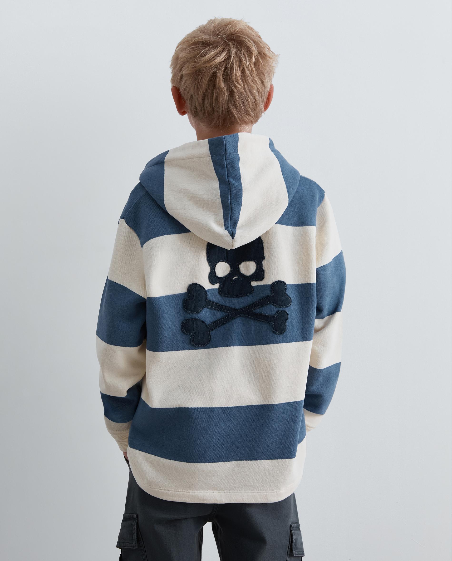 Sudadera con capucha de niño con estampado de rayas y calavera trasera - Scalpers - Azul Azul-2