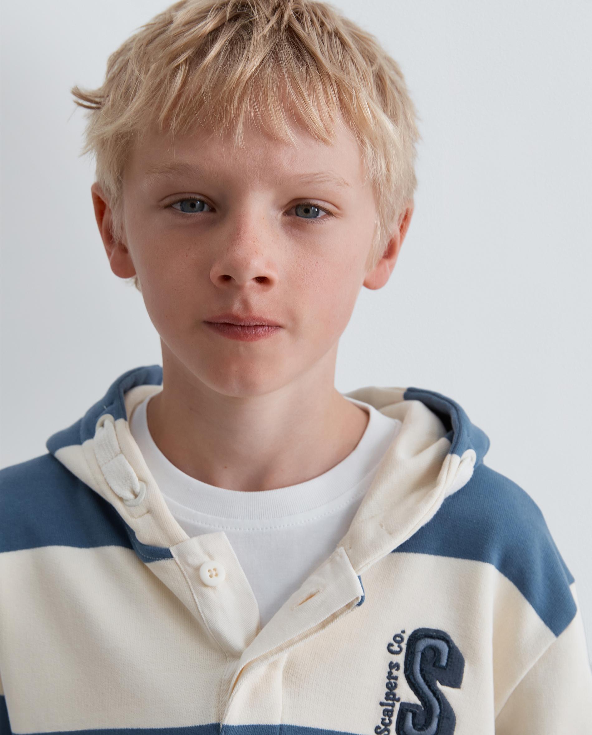 Sudadera con capucha de niño con estampado de rayas y calavera trasera - Scalpers - Azul Azul-4