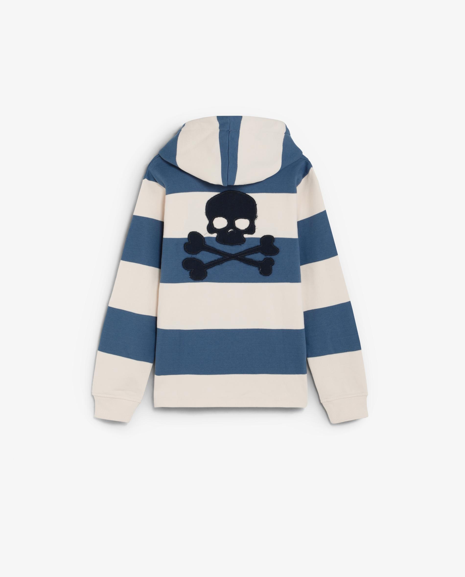 Sudadera con capucha de niño con estampado de rayas y calavera trasera - Scalpers - Azul Azul-5