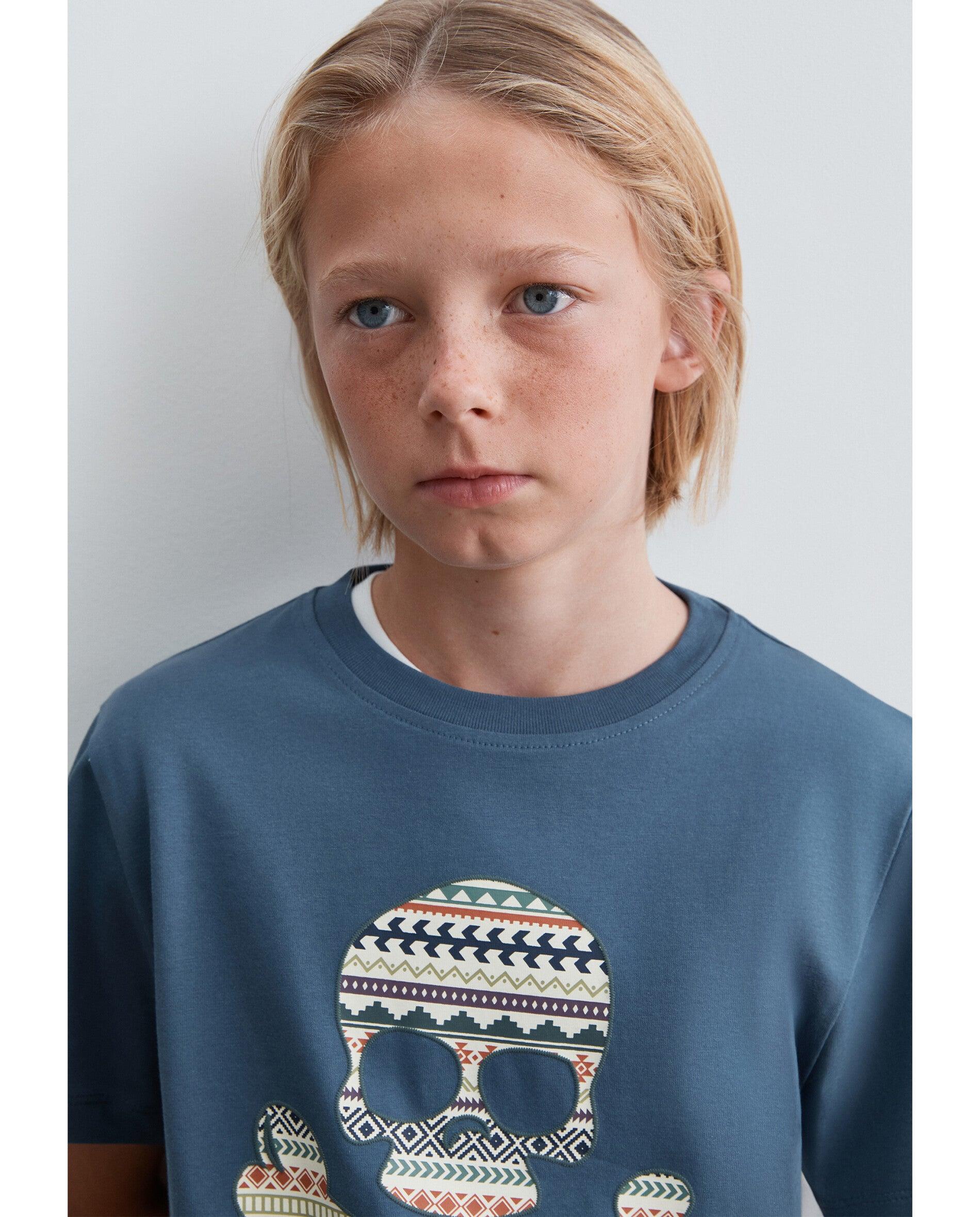 Camiseta de niño de manga corta con calavera frontal estampada - Scalpers - Azul índigo Azul índigo-4