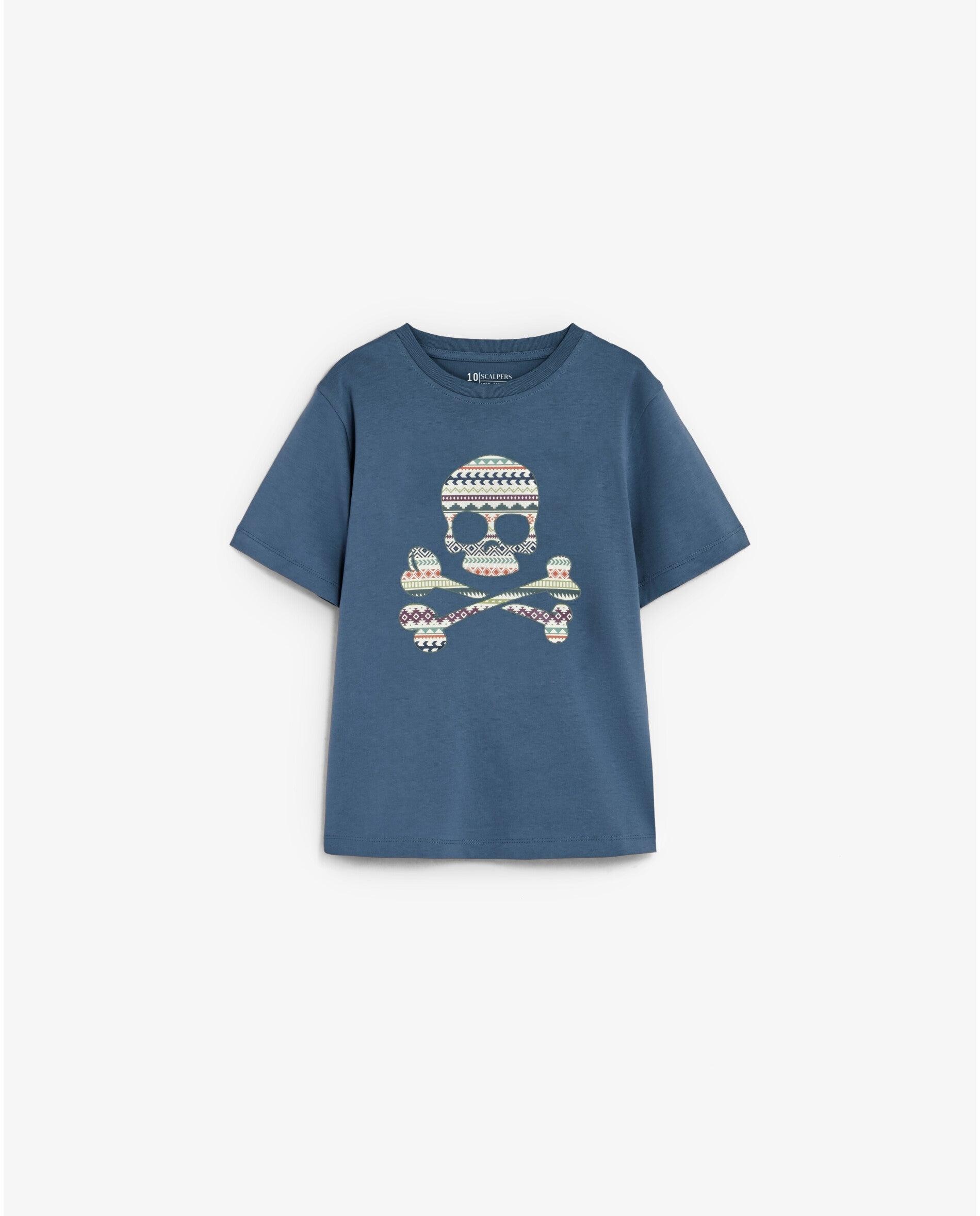 Camiseta de niño de manga corta con calavera frontal estampada - Scalpers - Azul índigo Azul índigo-5