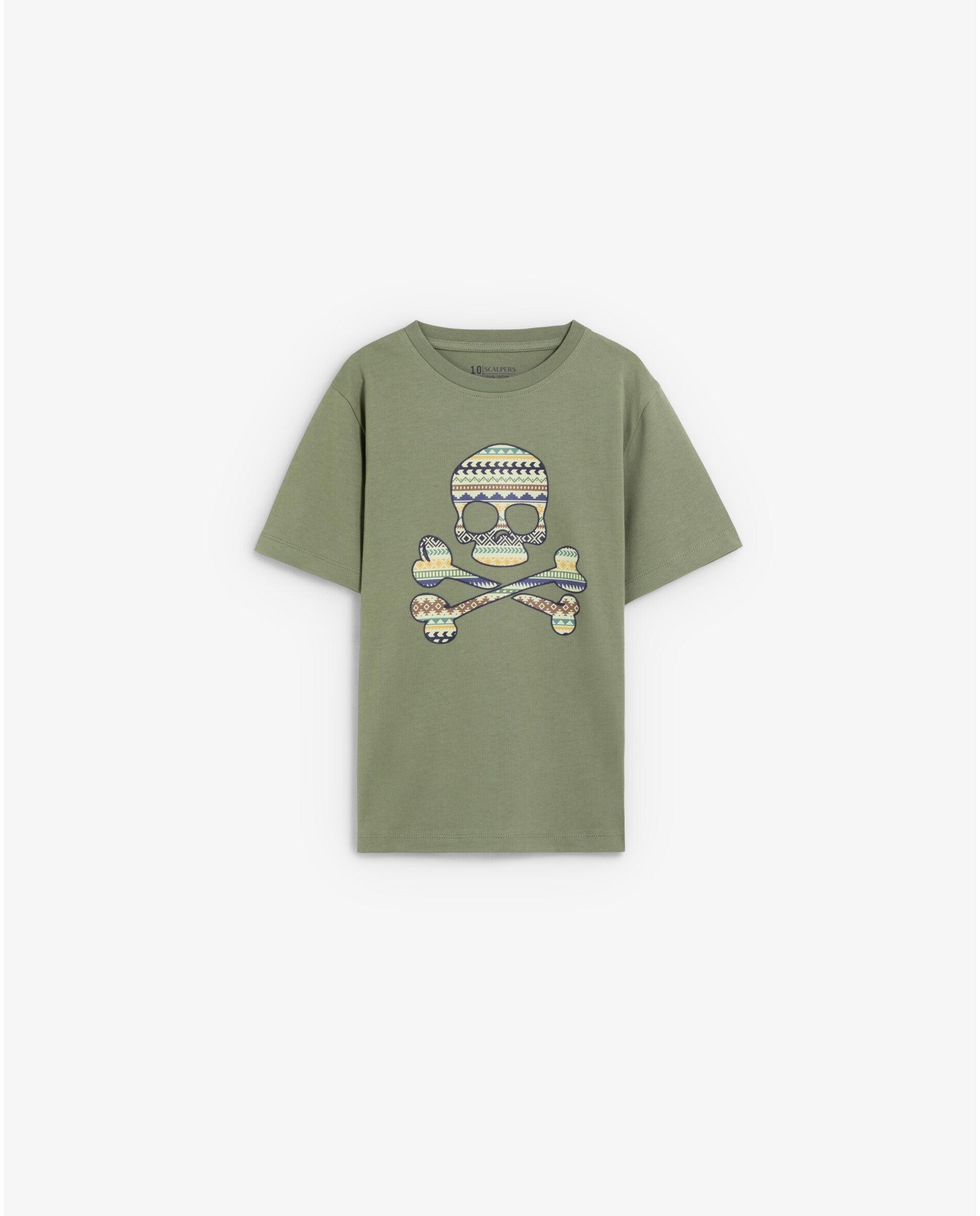 Camiseta de niño regular fit con calavera frontal estampada - Scalpers - Kaki Kaki-1