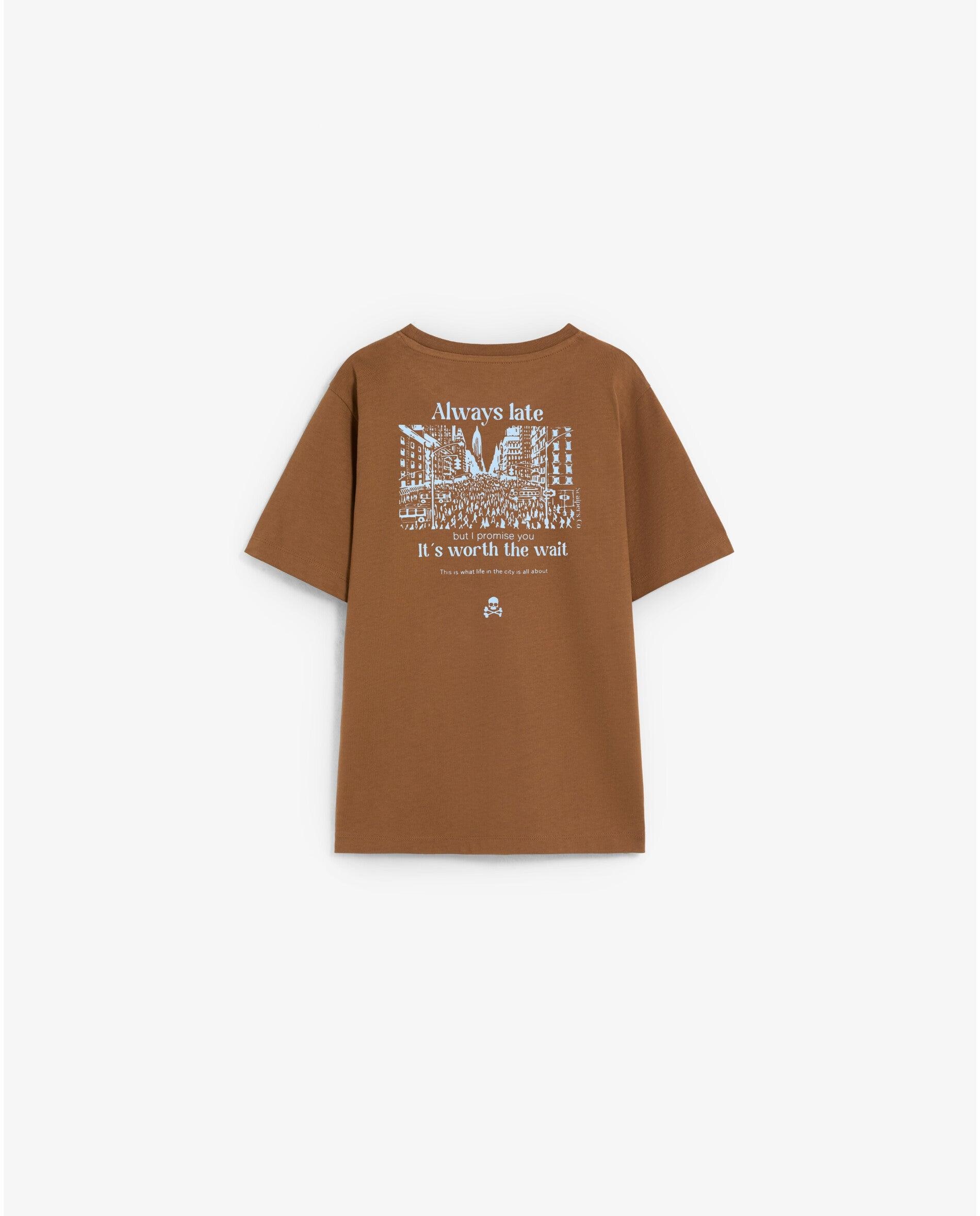 Camiseta de niño de manga corta con estampado trasero - Scalpers - Marrón Marrón-2