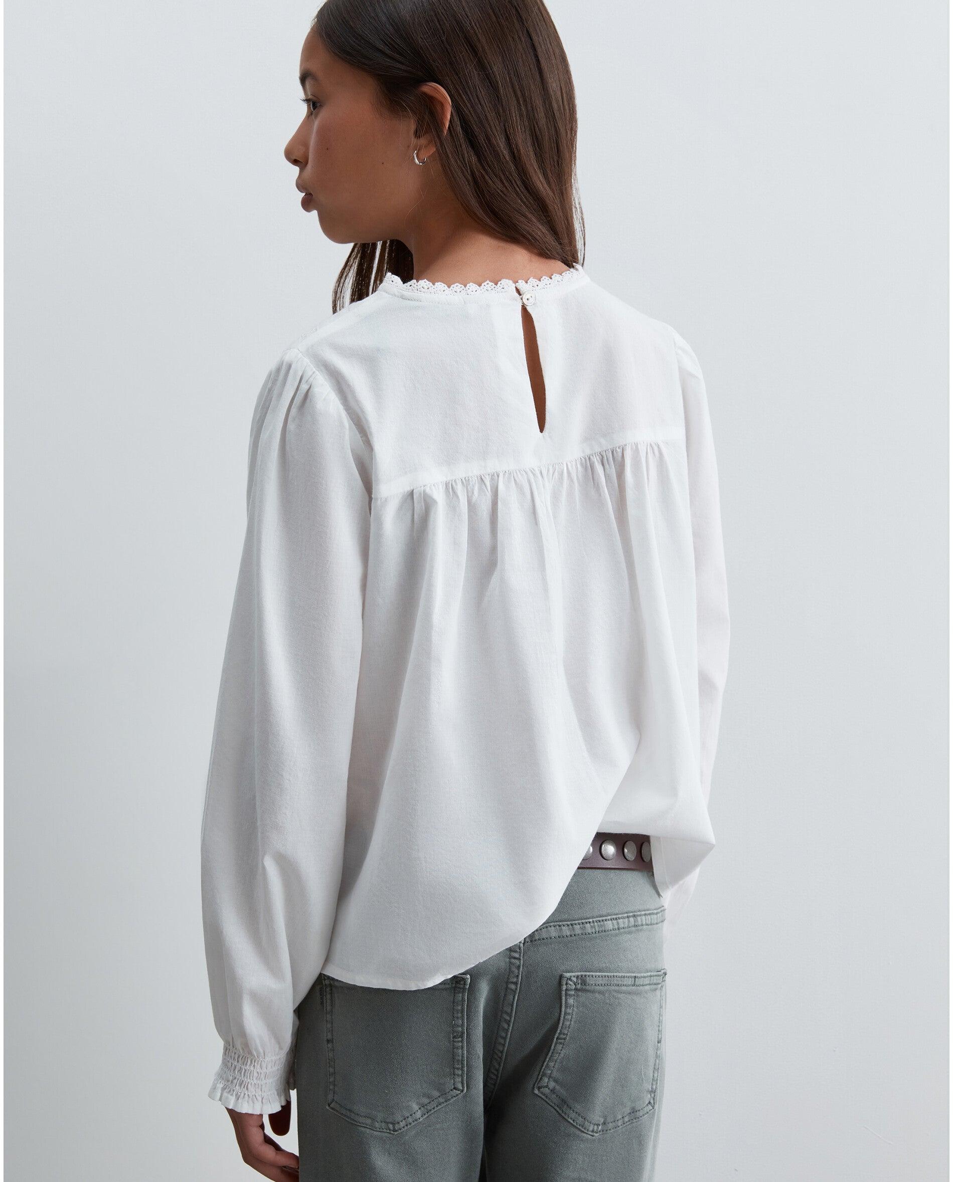 Blusa de niña de manga larga con puños fruncidos - Scalpers - Blanco Blanco-2