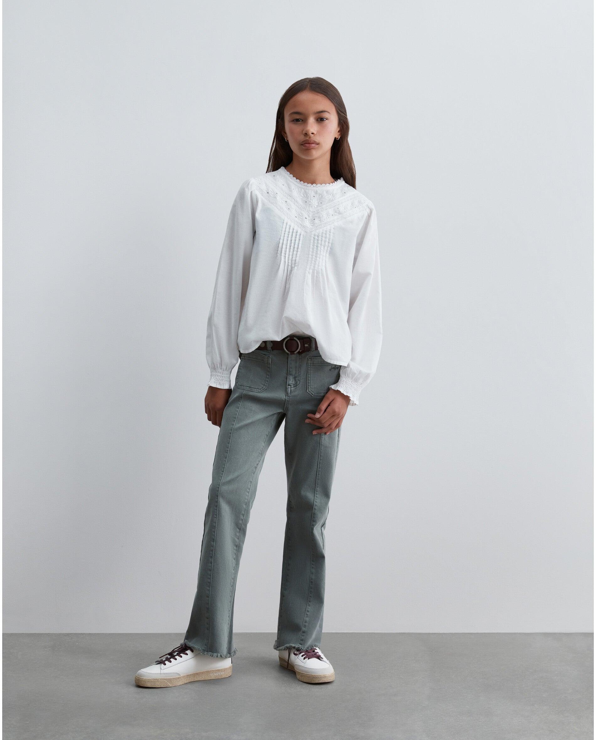 Blusa de niña de manga larga con puños fruncidos - Scalpers - Blanco Blanco-3