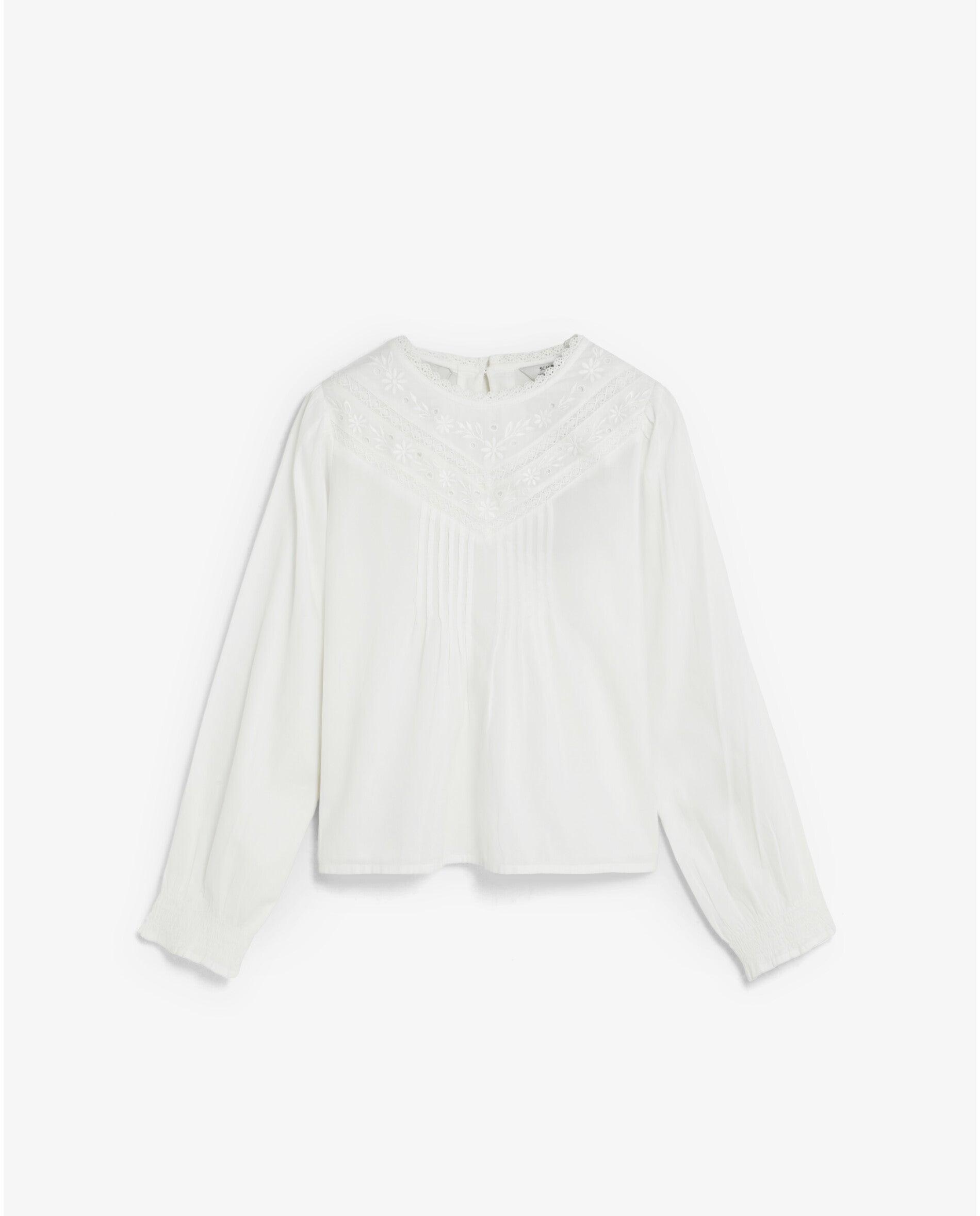 Blusa de niña de manga larga con puños fruncidos - Scalpers - Blanco Blanco-5