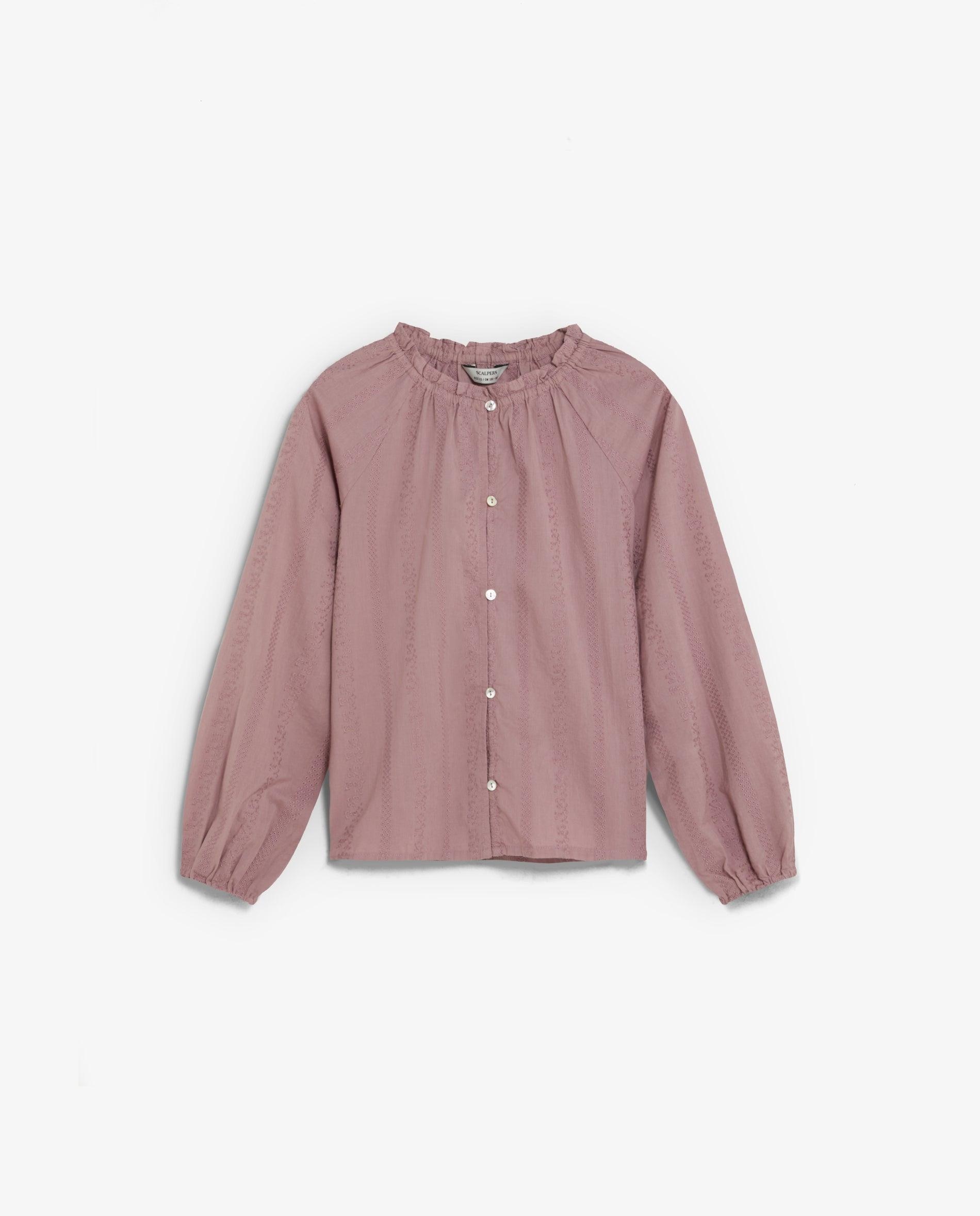 Imagen 1 de Blusa de niña con cuello redondo y bordados calados - Scalpers - Rosa Rosa