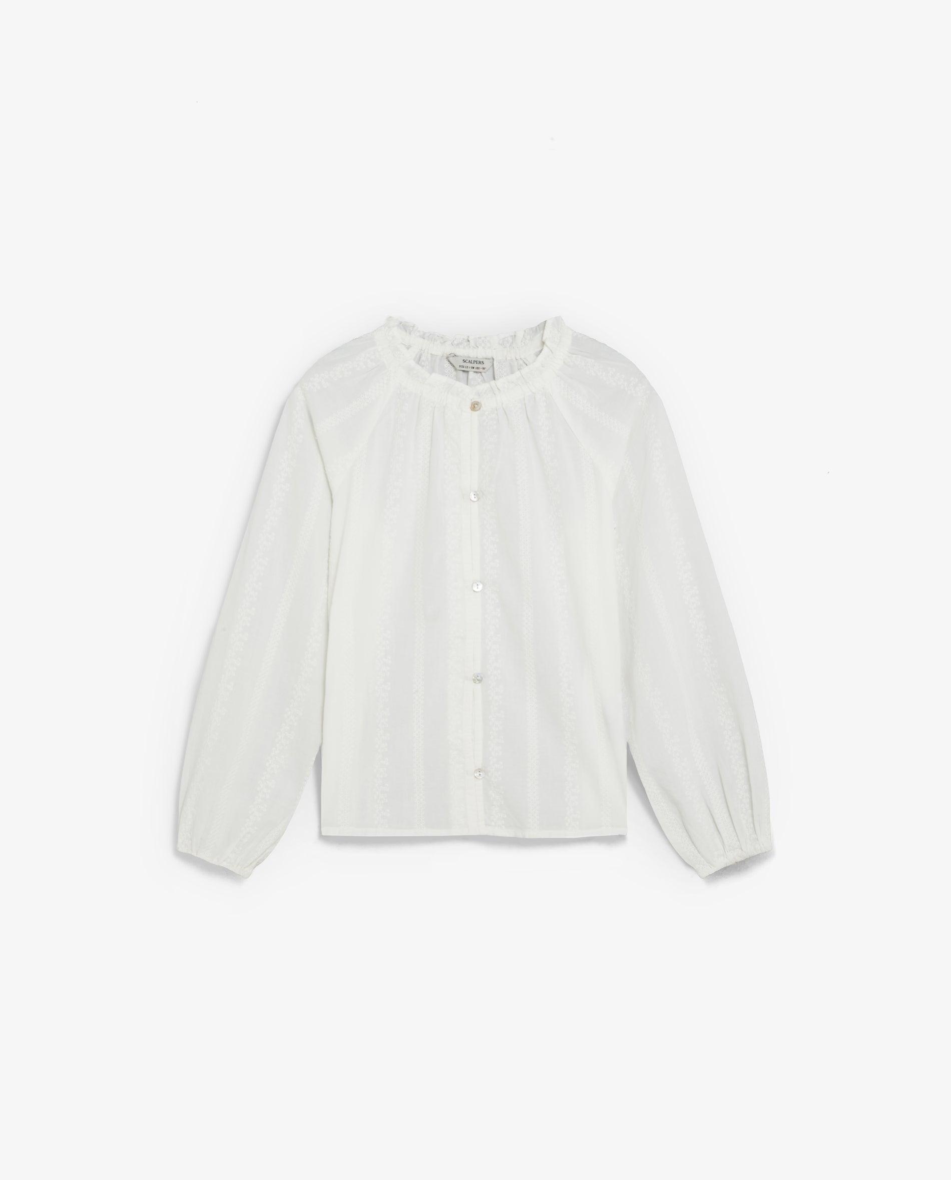 Imagen 1 de Blusa de niña con cuello redondo y bordados calados Blanco