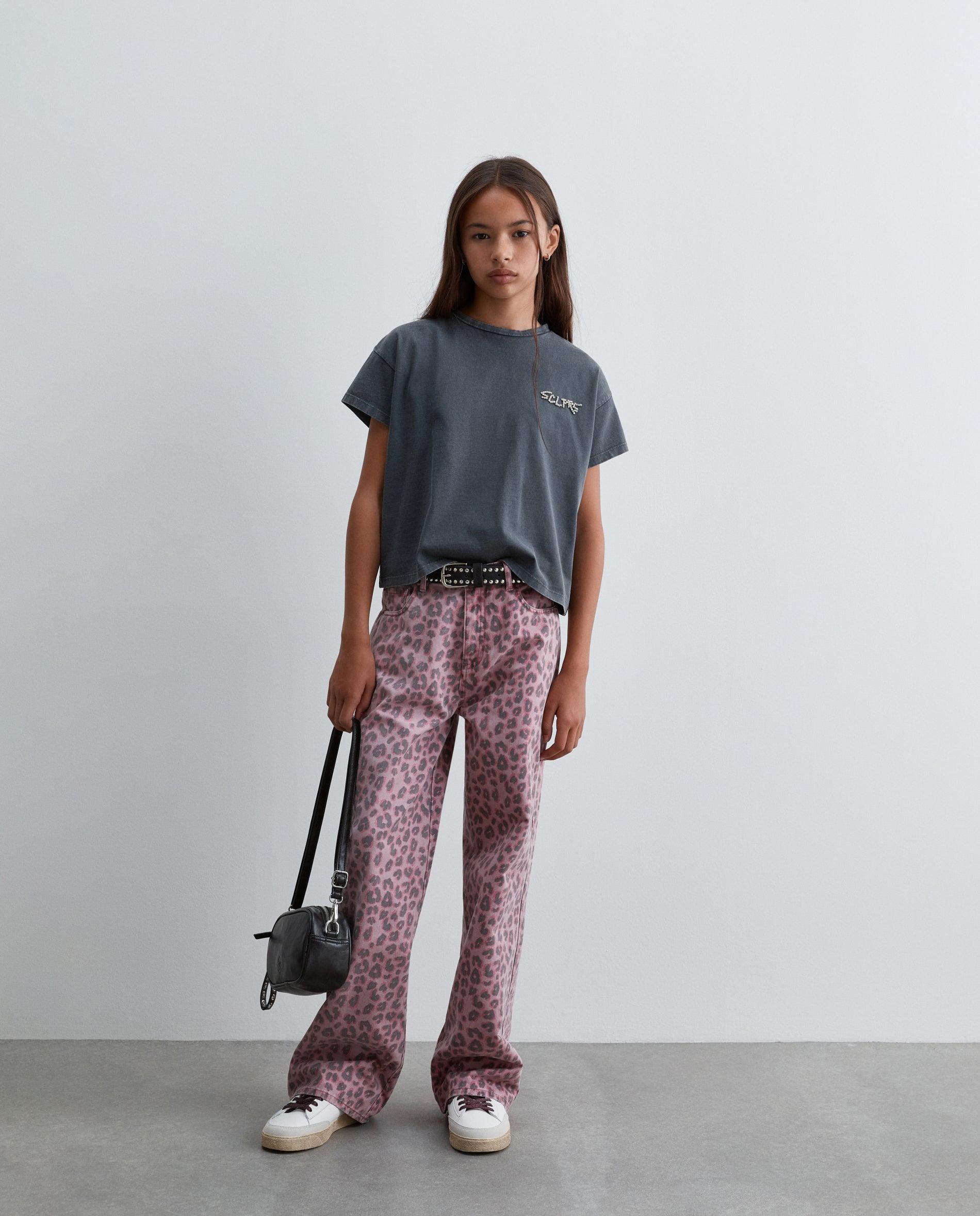 Imagen 1 de Pantalón cinco bolsillo de niña wide leg con estampado animal print - Scalpers - Rosa Rosa